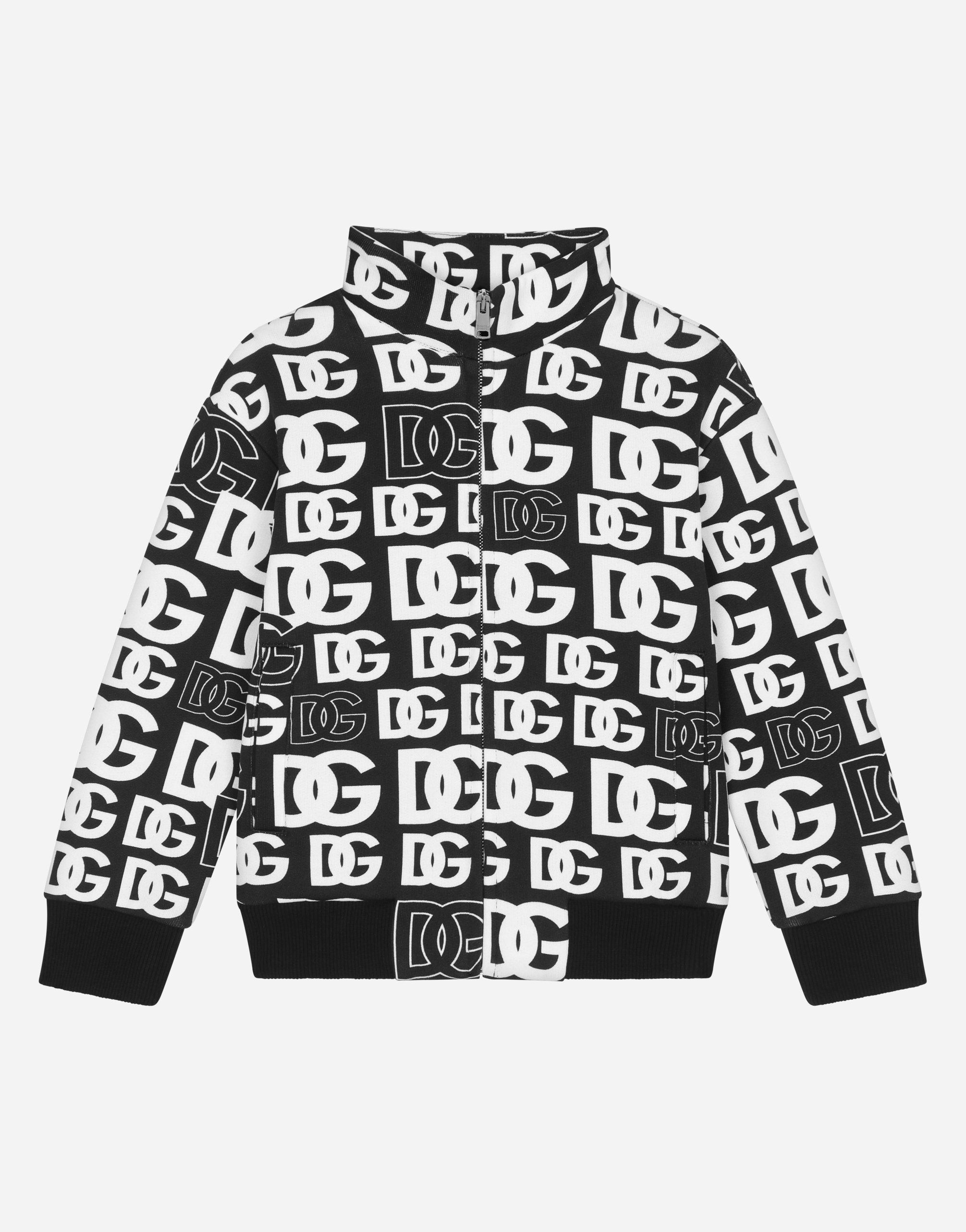 DOLCE & GABBANA ZIP-UP JERSEY SWEATSHIRT WITH DG LOGO PRINT