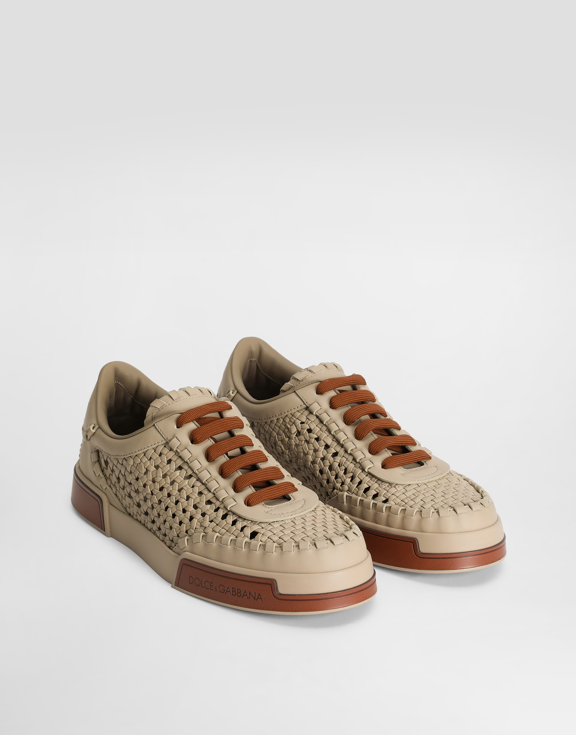 Dolce & Gabbana Cappuccino Leather Portofino Sneakers In Beige