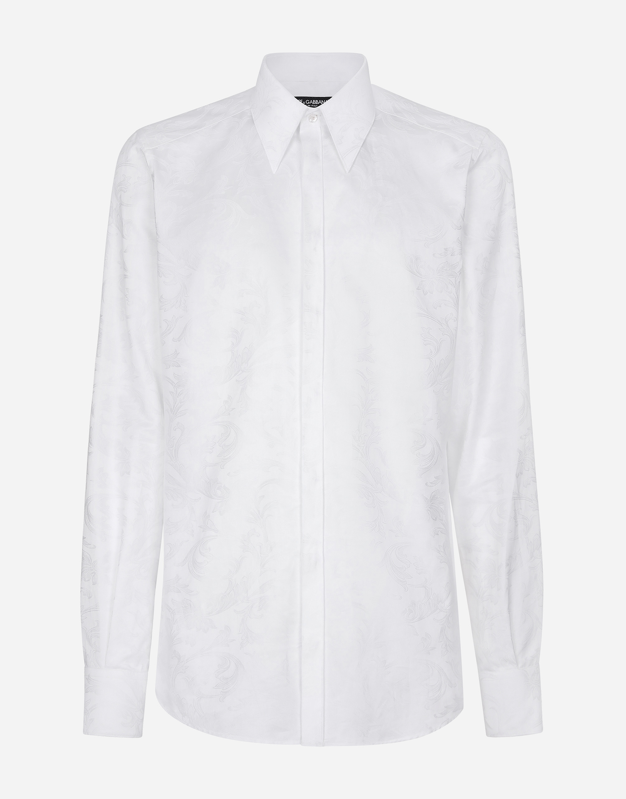 Dolce & Gabbana Floral Cotton Jacquard Martini-fit Shirt In White
