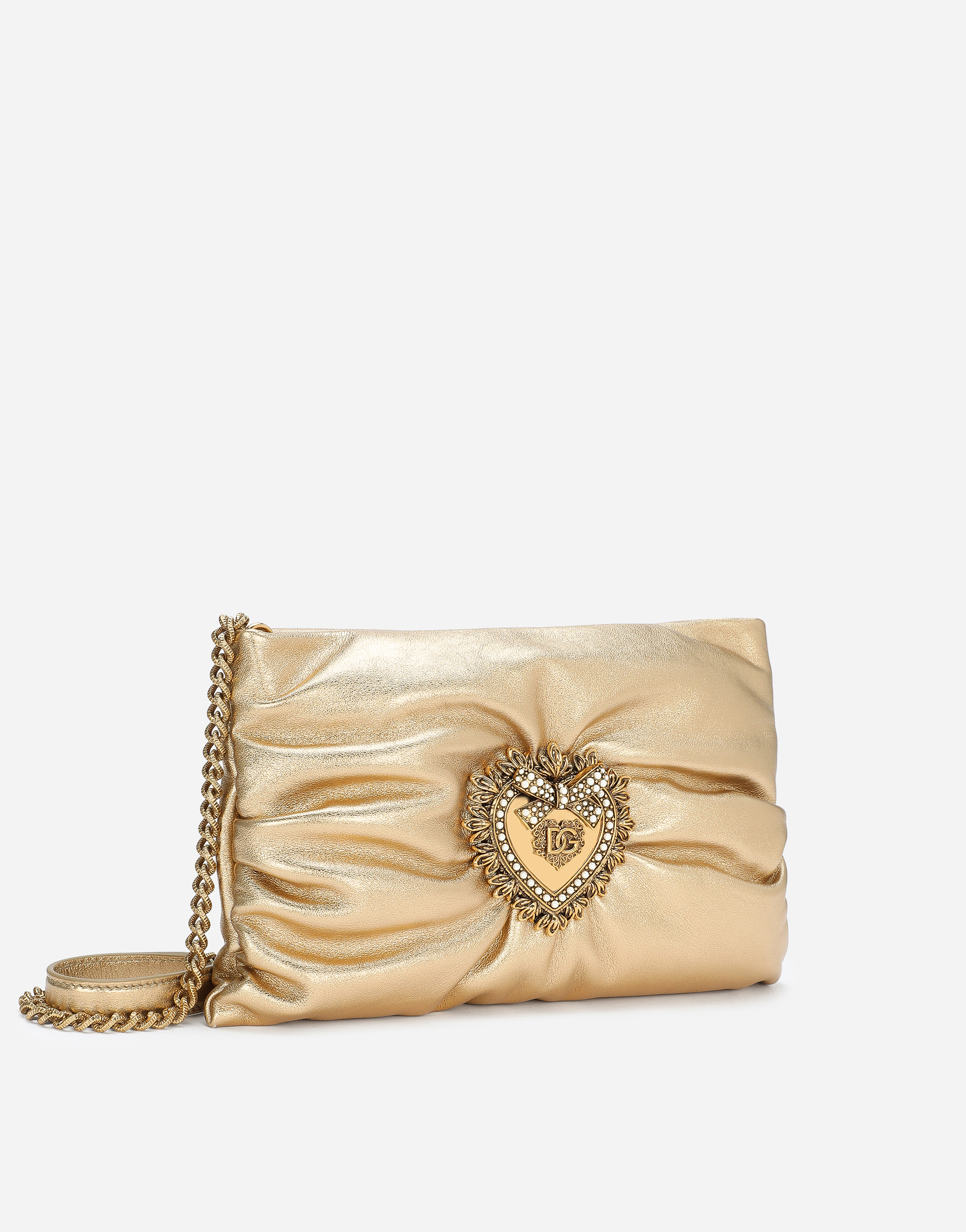 DOLCE & GABBANA SMALL FOILED CALFSKIN DEVOTION SOFT BAG