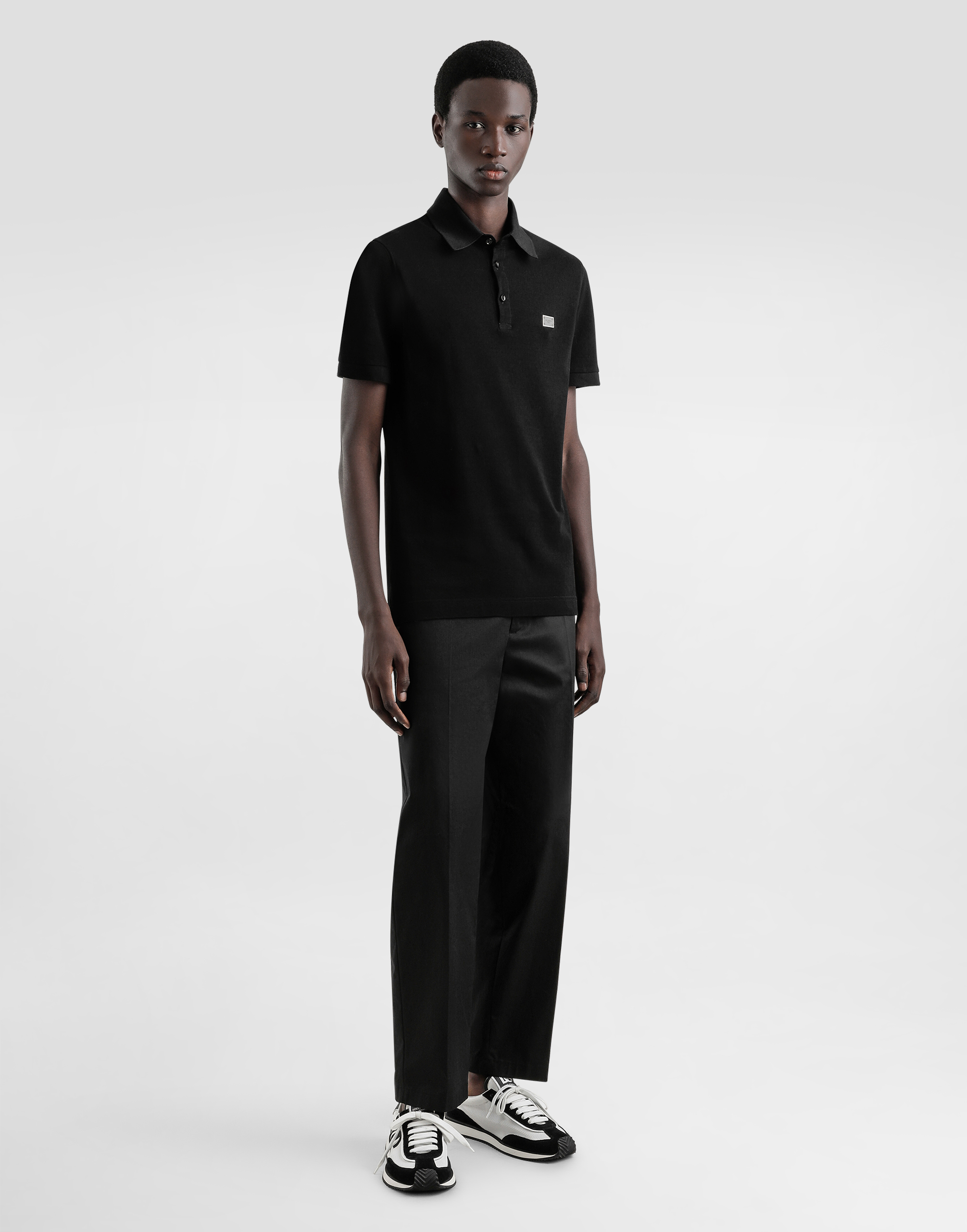 Dolce & Gabbana Cotton Polo-shirt With Logo Tag In Black