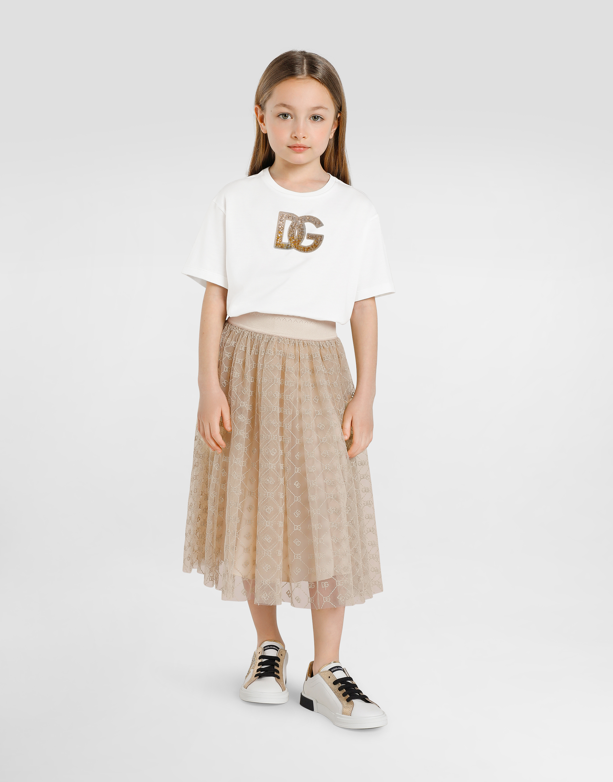 Dolce & Gabbana T-shirt En Jersey à Manches Courtes Et Logo Dg En Strass - Femme T-shirts Et Sweat-shirts Blanc 2 Years 