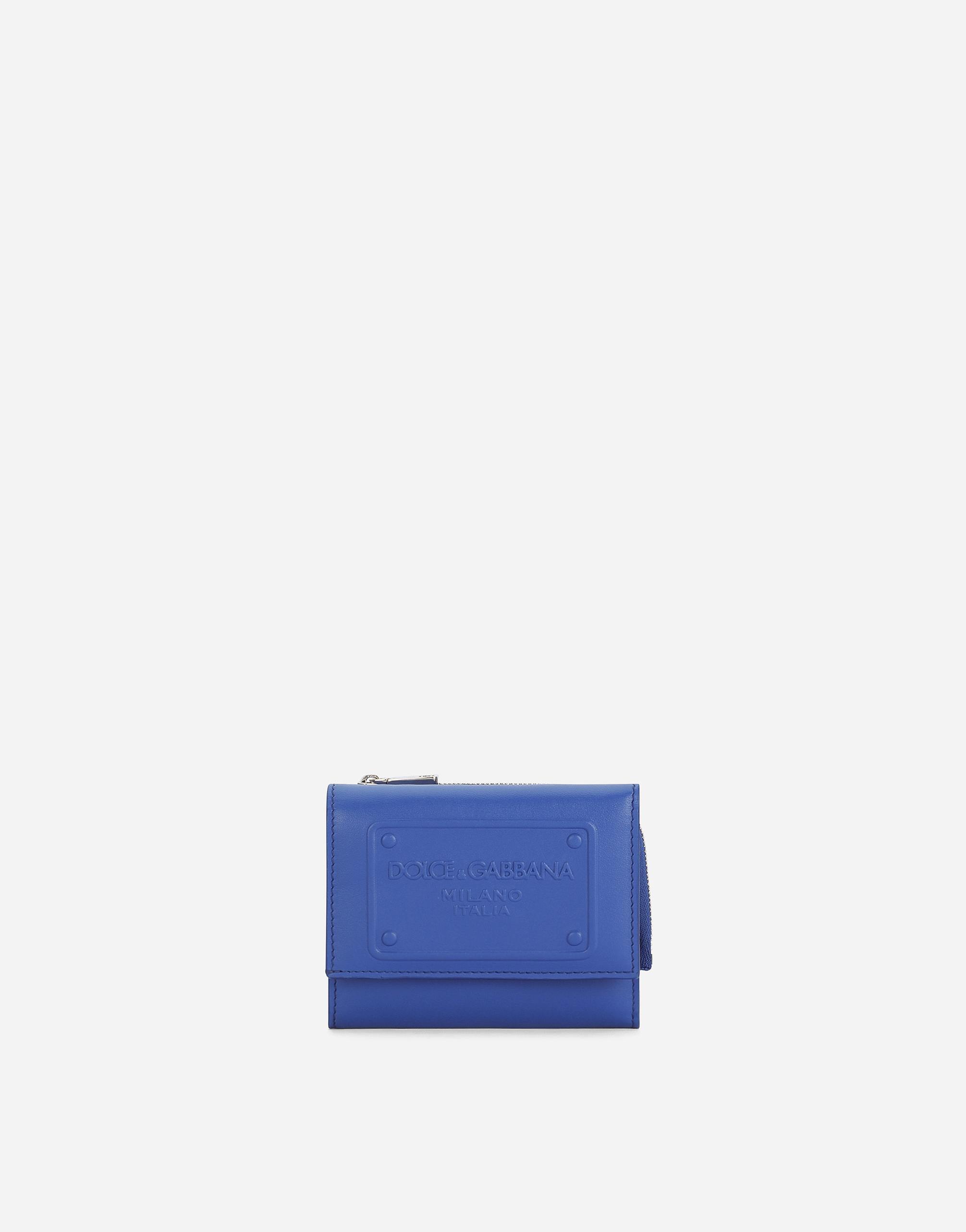 Dolce & Gabbana Portafoglio French Flap In Pelle Di Vitello Con Logo In Rilievo In Blue