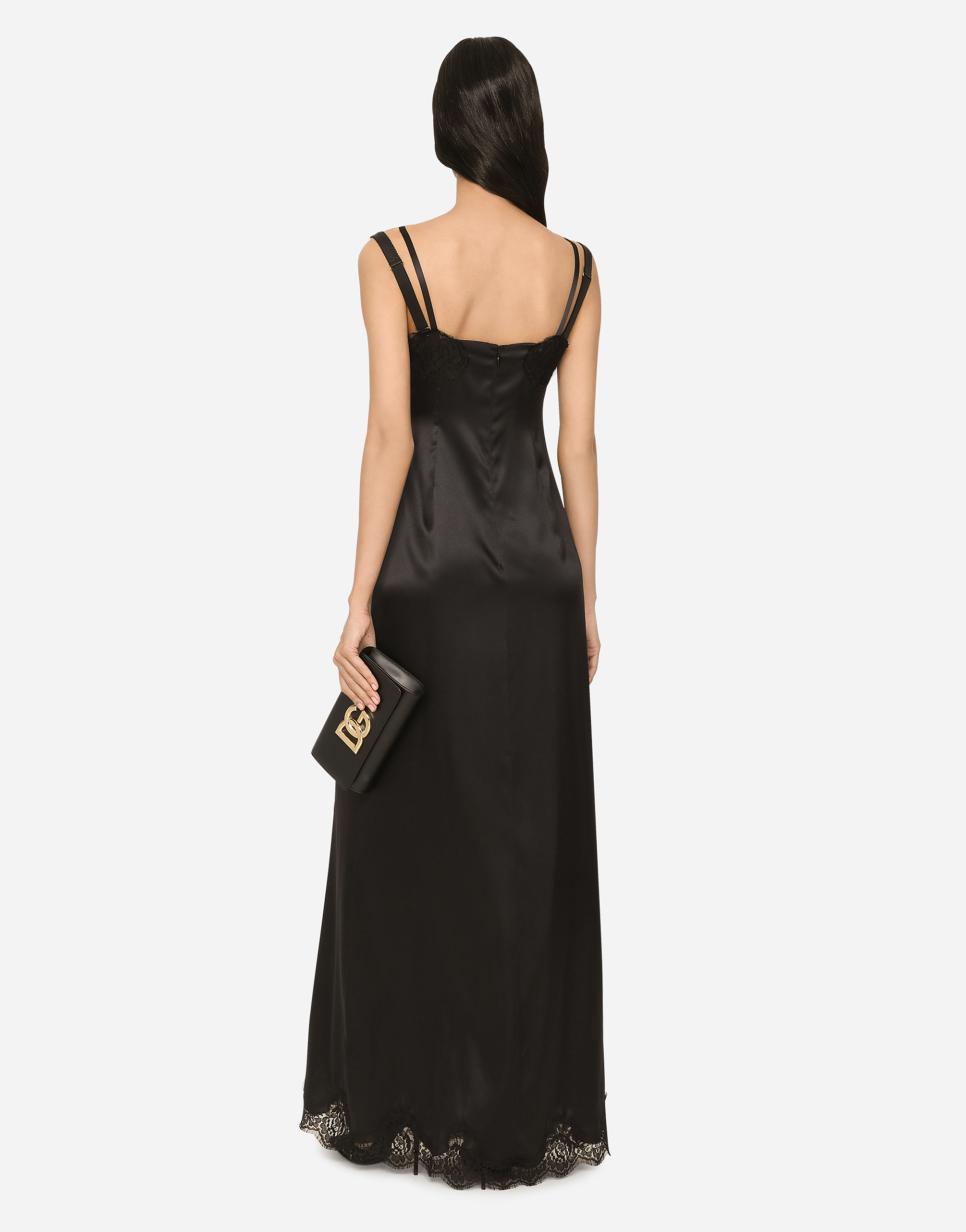 Shop Dolce & Gabbana Long Satin Slip Dress With The Dolce&gabbana Tag In Black