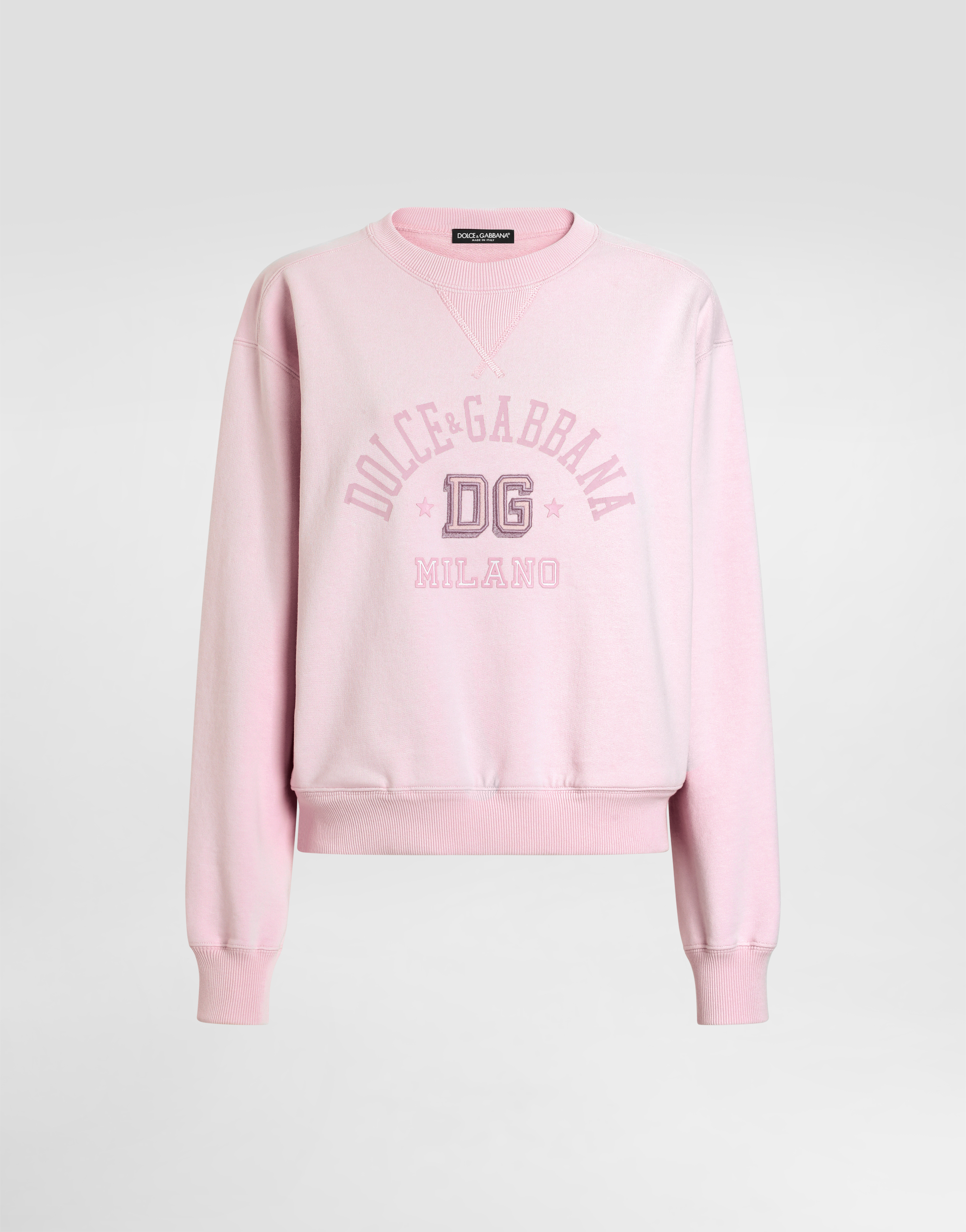 Shop Dolce & Gabbana Jersey Sweatshirt With Raised Dg Embroidery In Pink