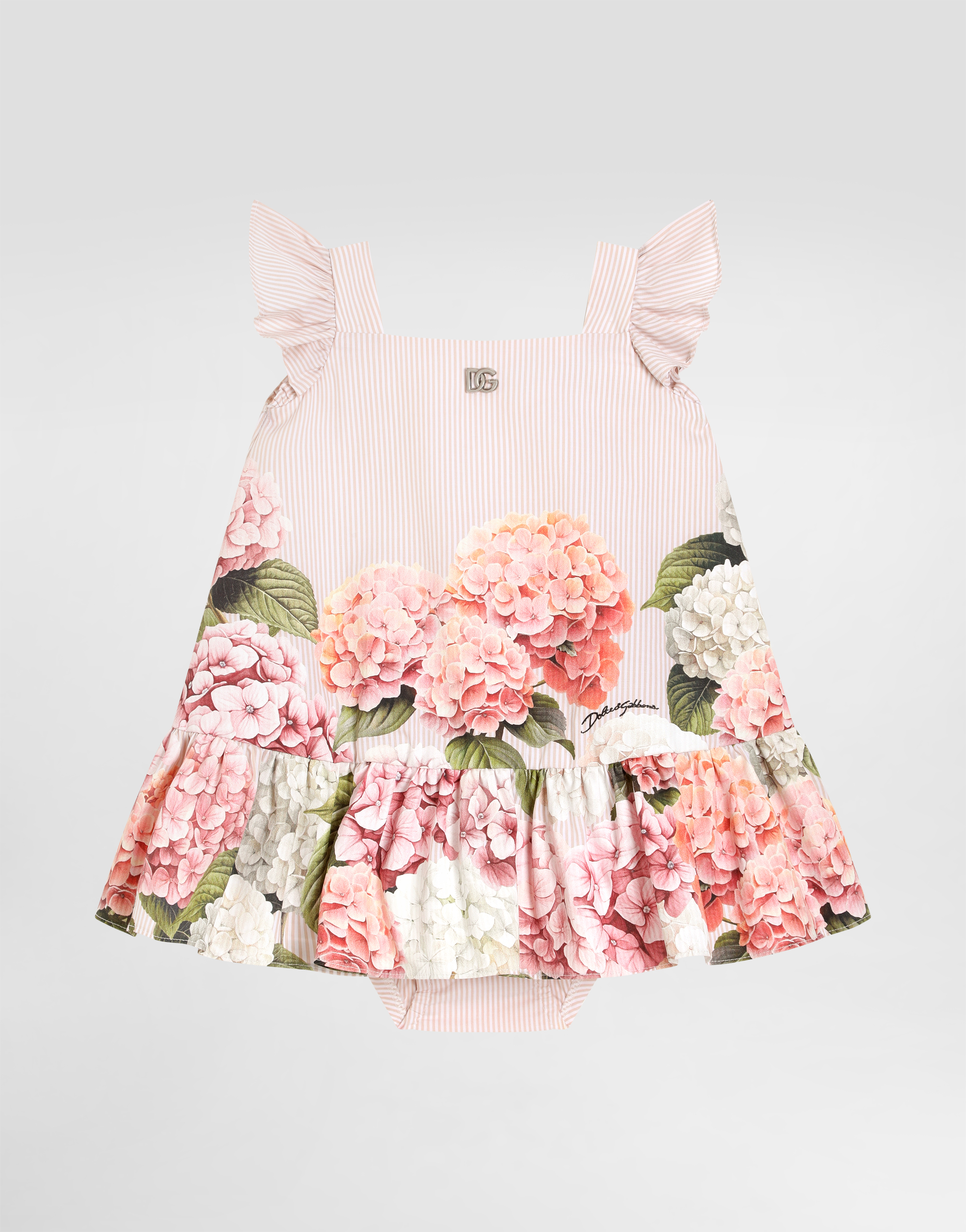 Hydrangea-print striped canvas dress in Multicolor for Girls