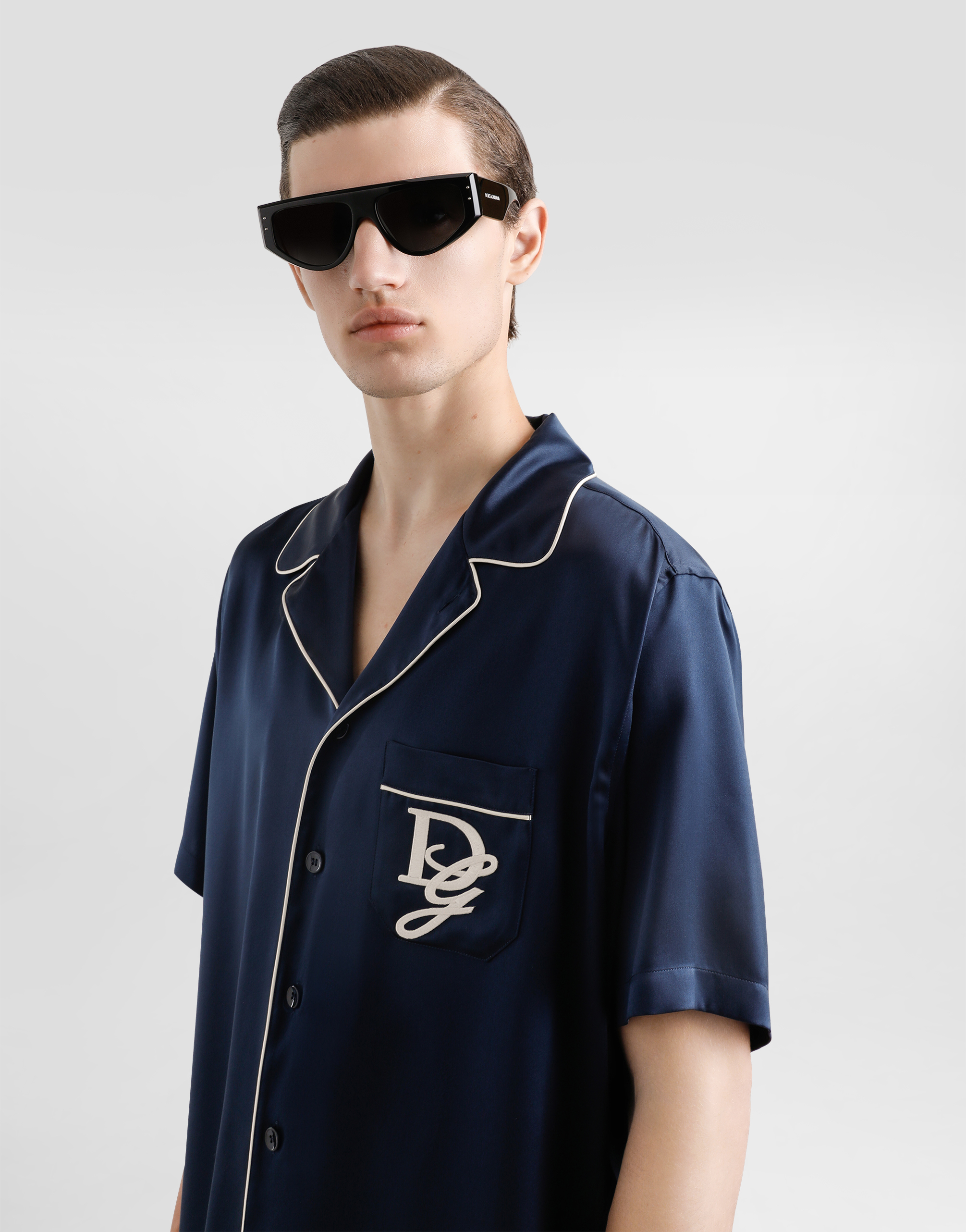 Dolce & Gabbana Blue Silk Short Sleeve Shirt In Blue