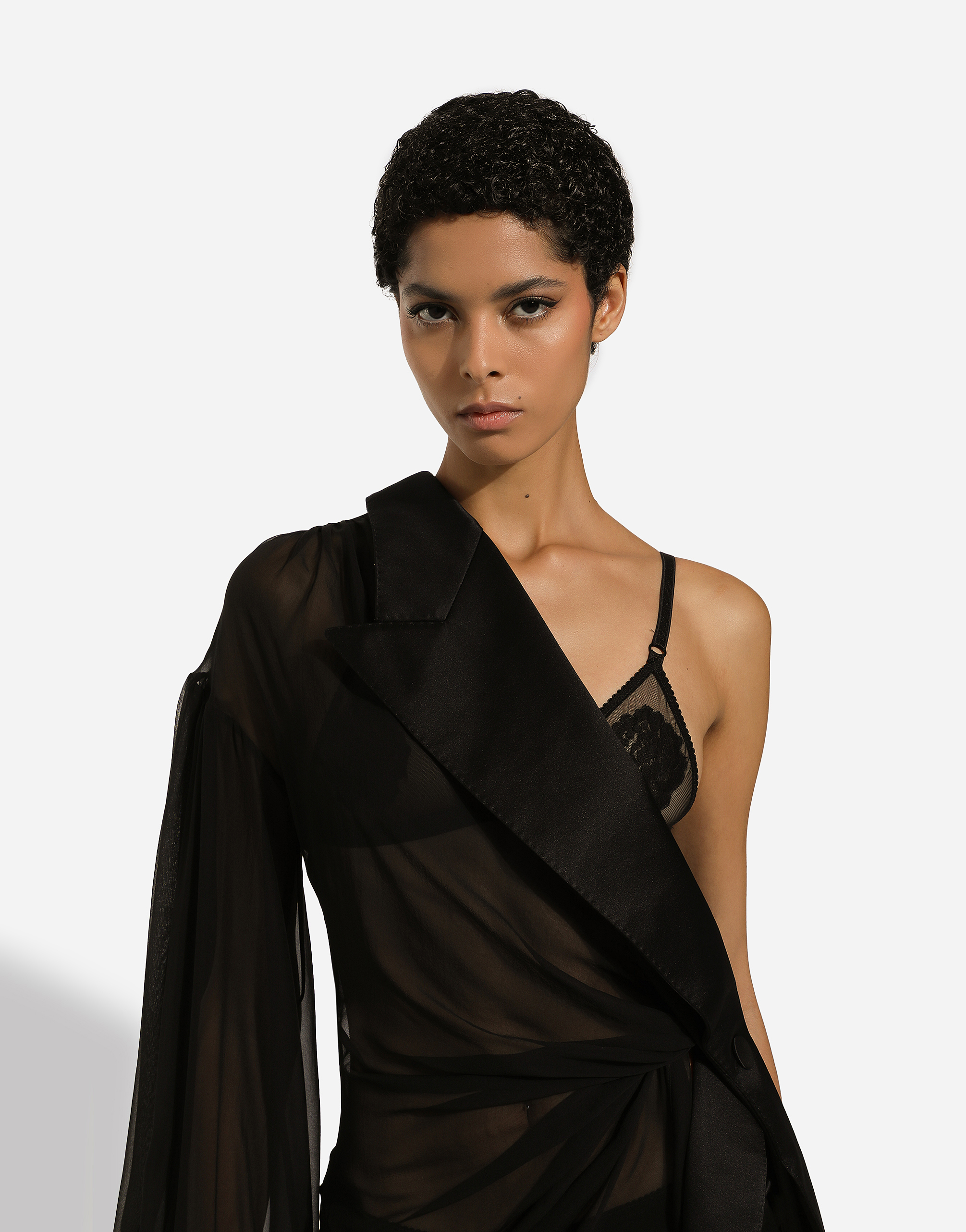 Long chiffon one-shoulder dress