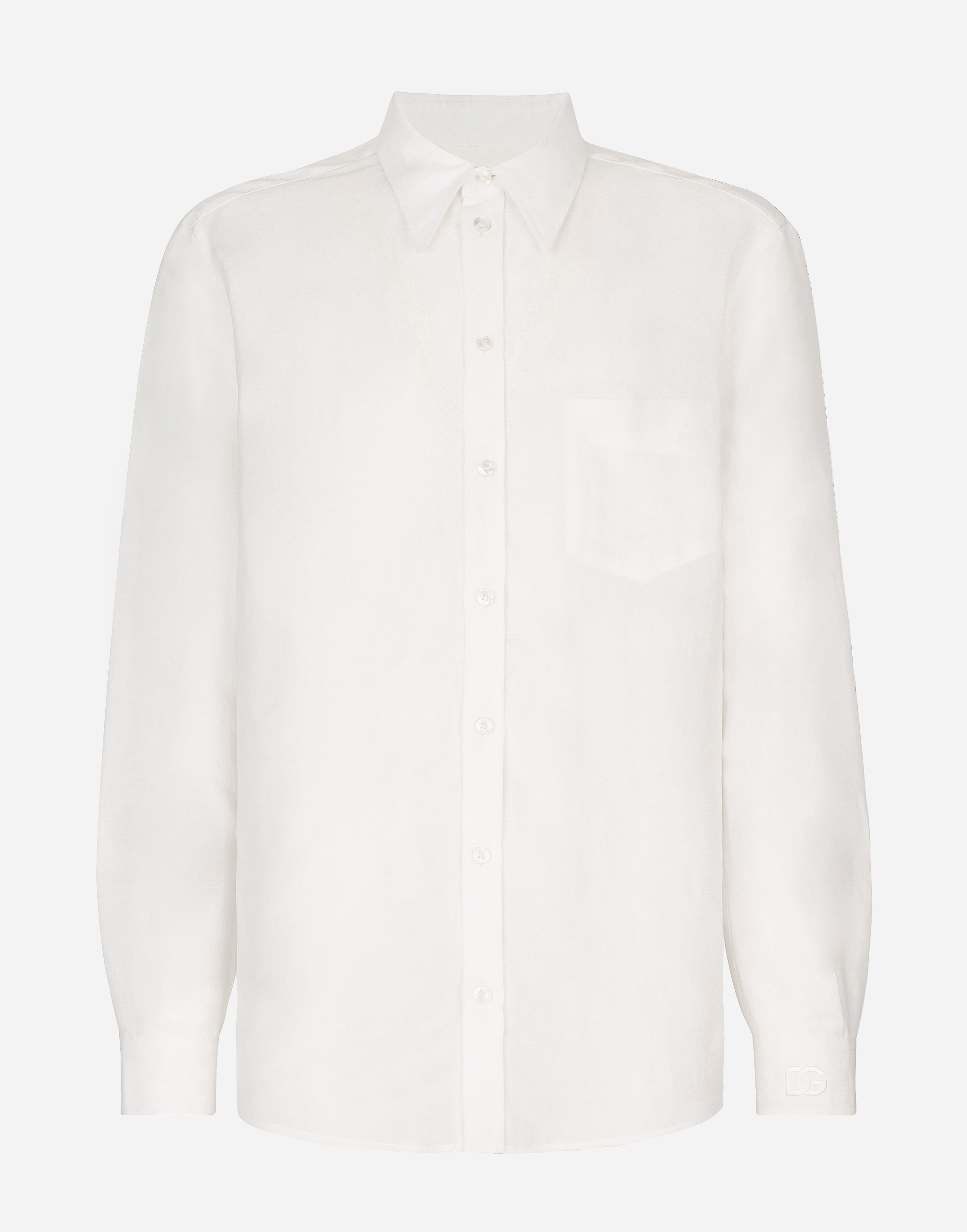 DOLCE & GABBANA LINEN-BLEND MARTINI-FIT SHIRT WITH DG EMBROIDERY