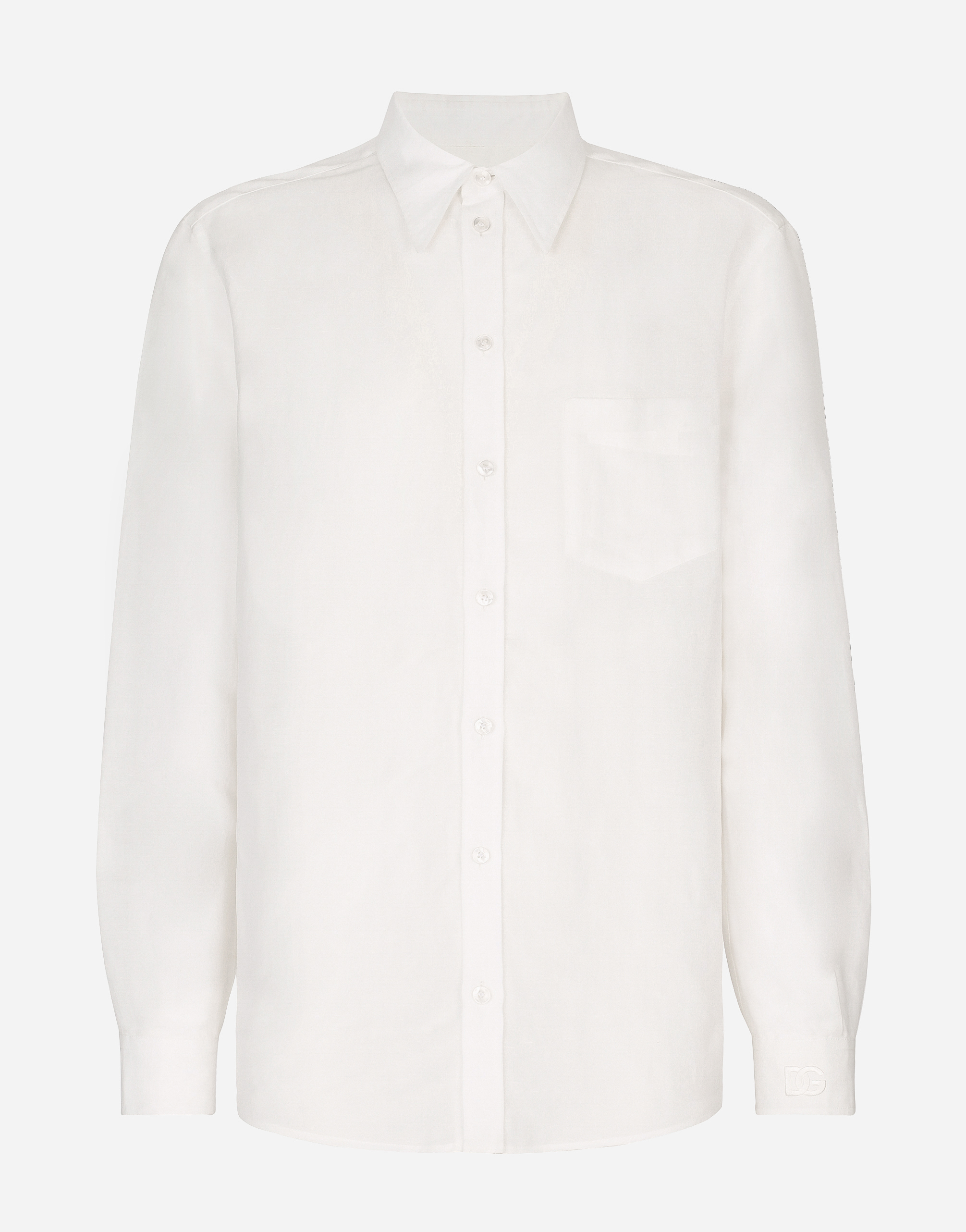 Dolce & Gabbana Martini Linen Blend Shirt With Dg Embroidery In White