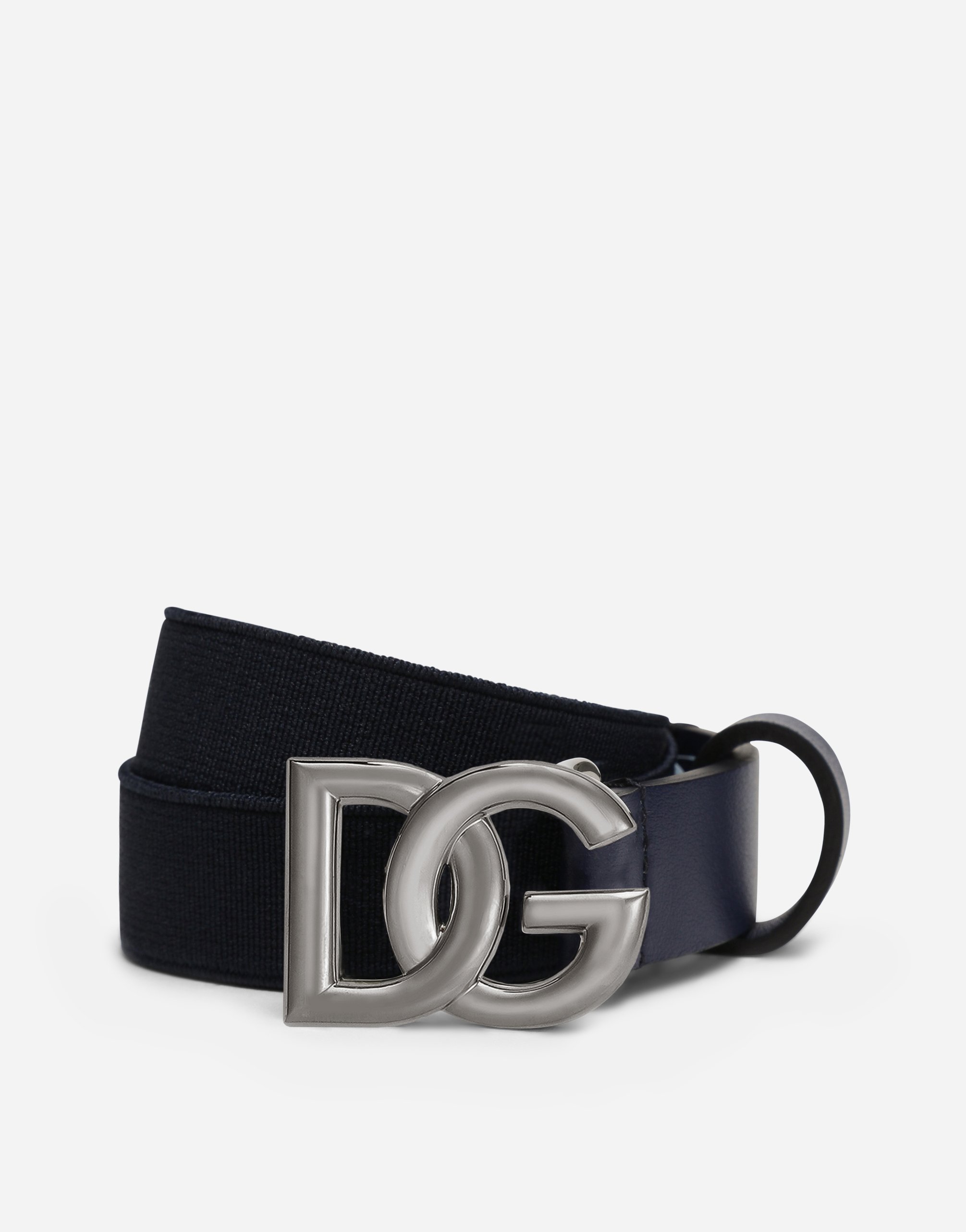 Dolce & Gabbana Stretch Belt With Dg Logo - Man Accessories Blue Fabric Xl