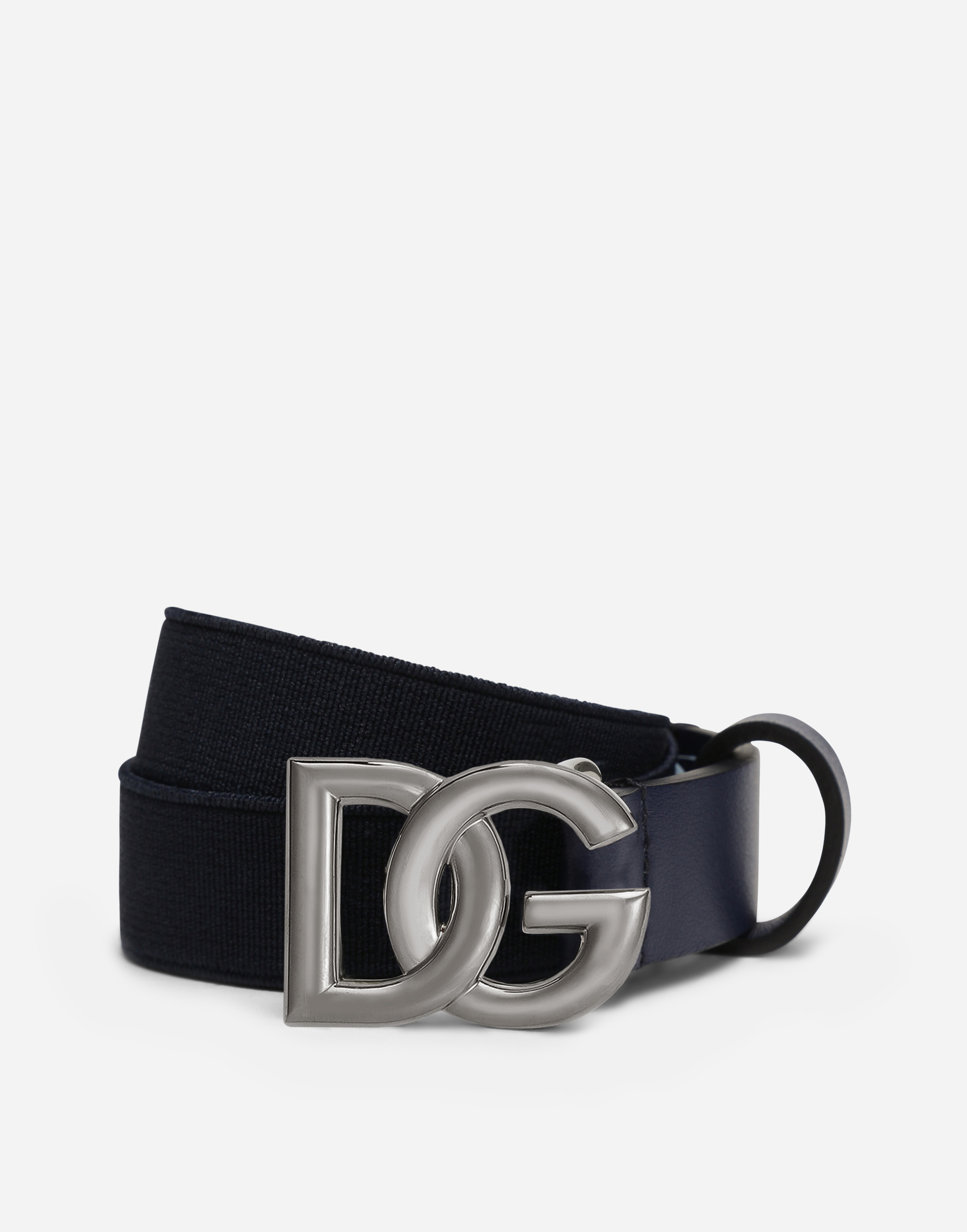 Dolce & Gabbana Stretch Belt With Dg Logo - Man Accessories Blue Fabric Xl