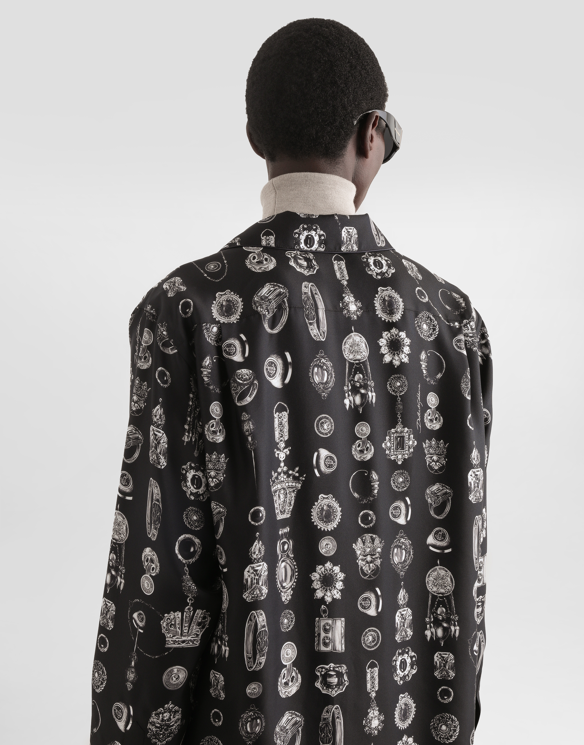 Jewel-print silk twill vanity shirt