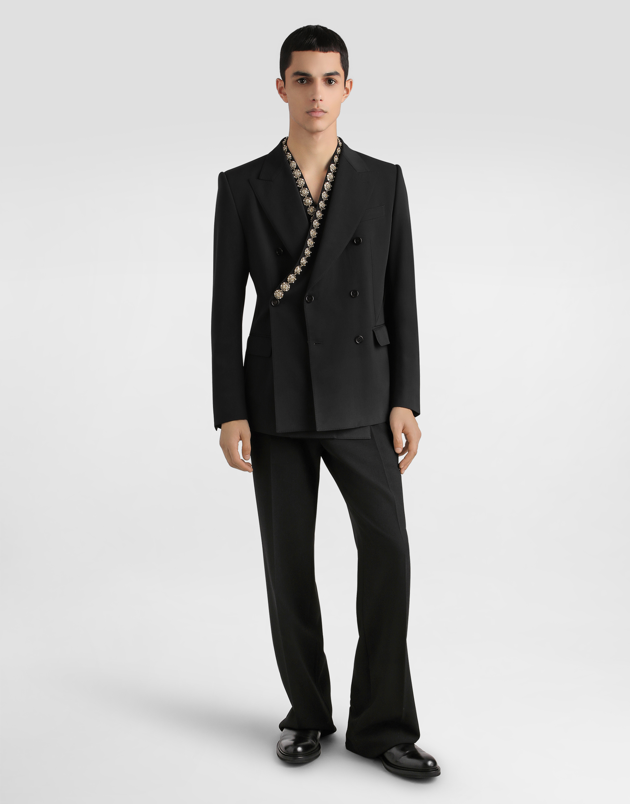Dolce & Gabbana Double-breasted Sicilia Bistrecht Wool Canvas Jacket In Black