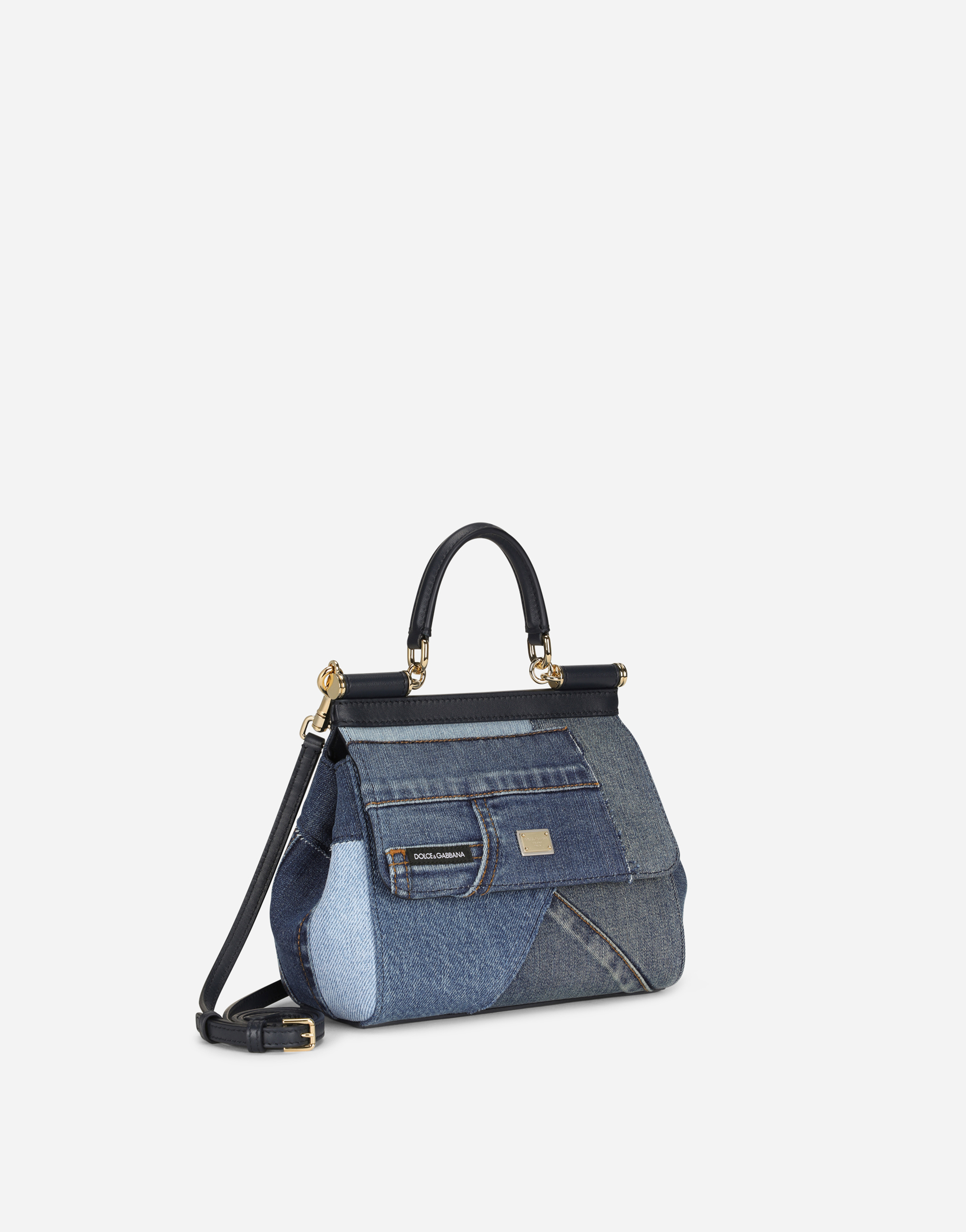 Shop Dolce & Gabbana Small Sicily Bag In Patchwork Denim And Calfskin