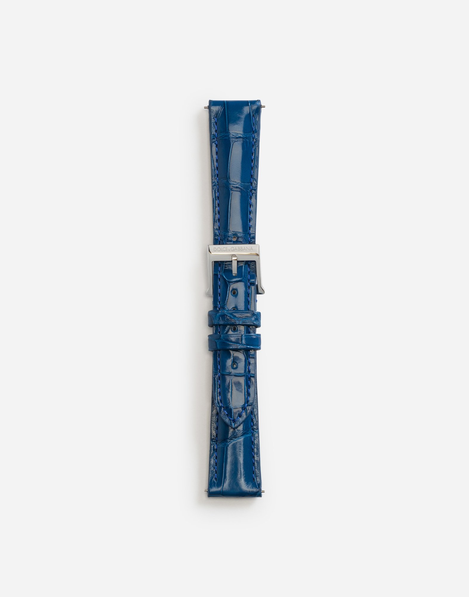 Dolce & Gabbana Alligator Strap With Buckle And Hook In Steel In Navy Blue