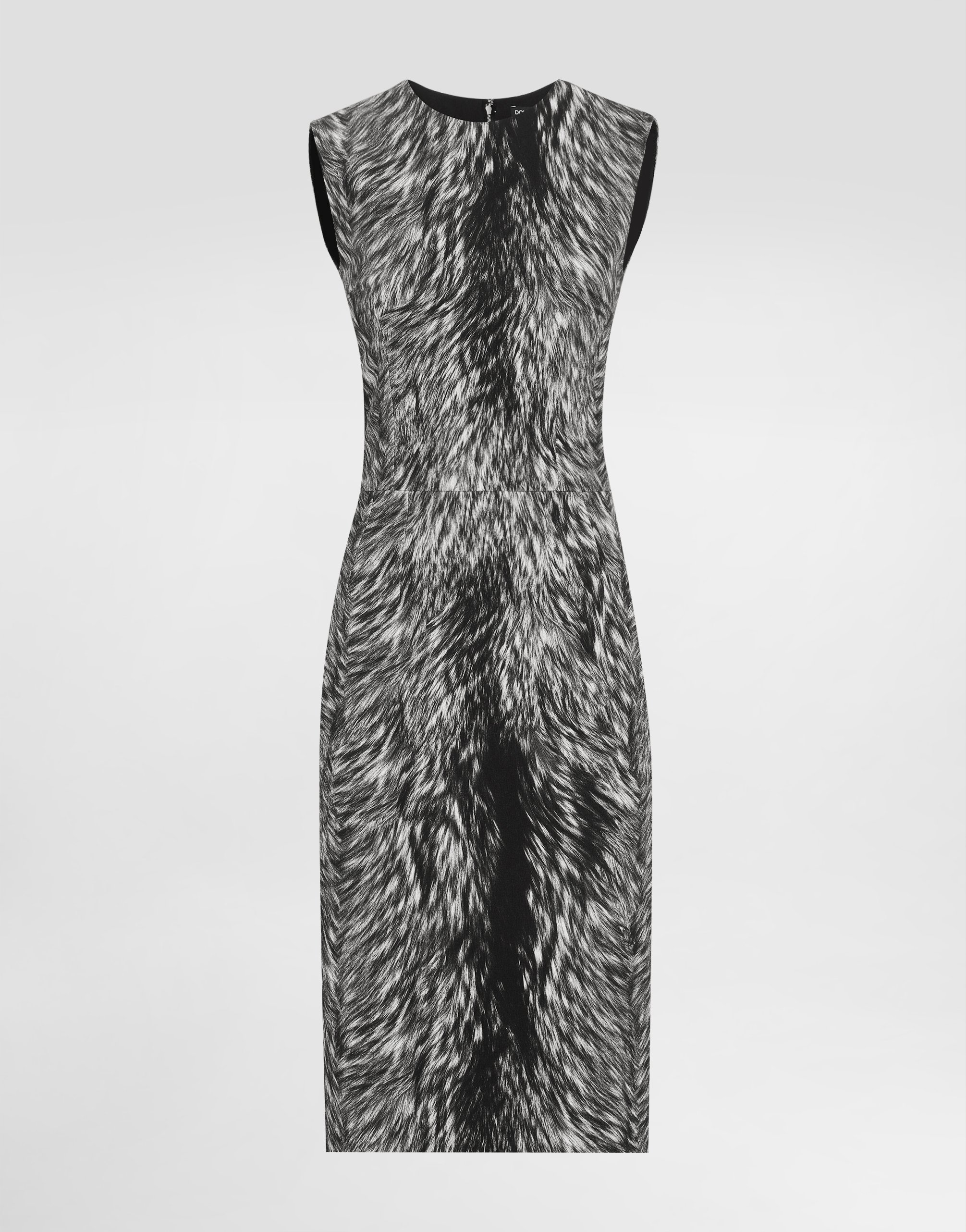 Dolce & Gabbana Cotton Jacquard Midi Dress With Fur Print - Woman Dresses Grey