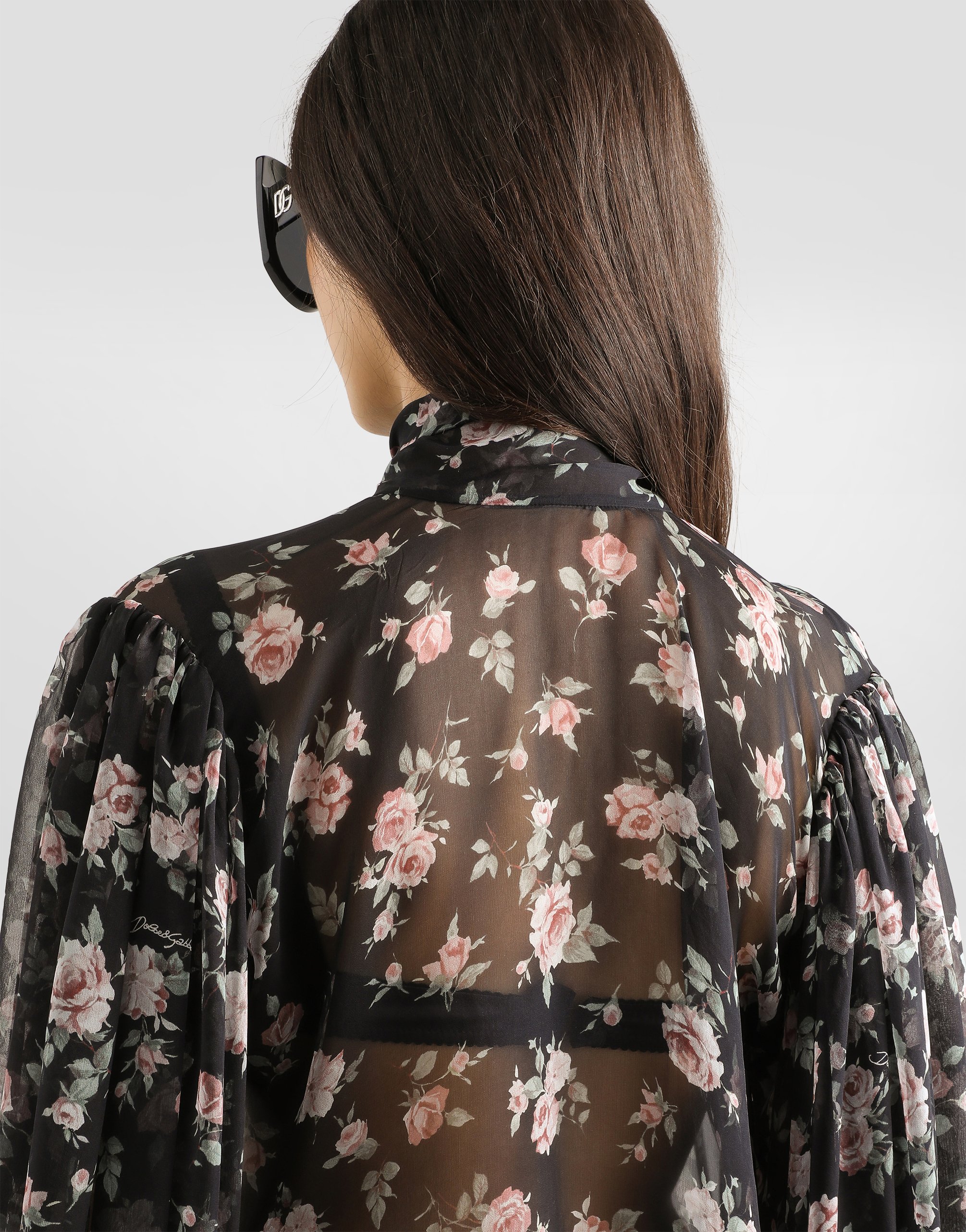 Dolce & Gabbana Vintage Rose-print Chiffon Top In Black