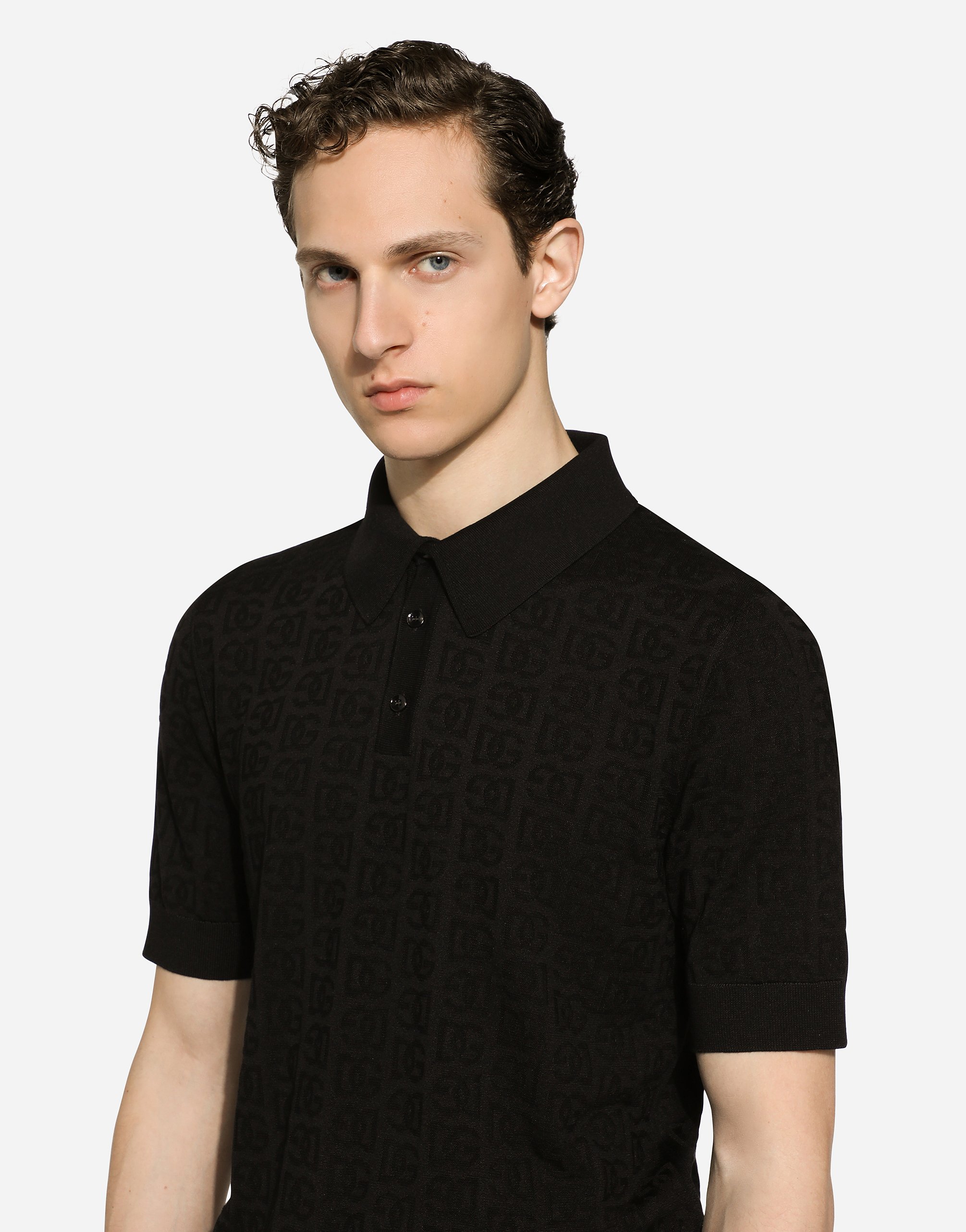 Silk jacquard polo-shirt with DG logo