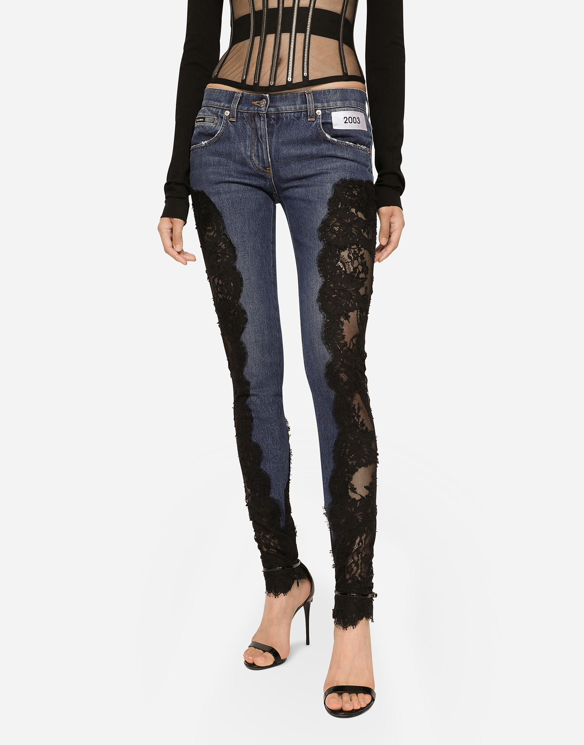 DOLCE & GABBANA DENIM JEANS WITH LACE INLAY