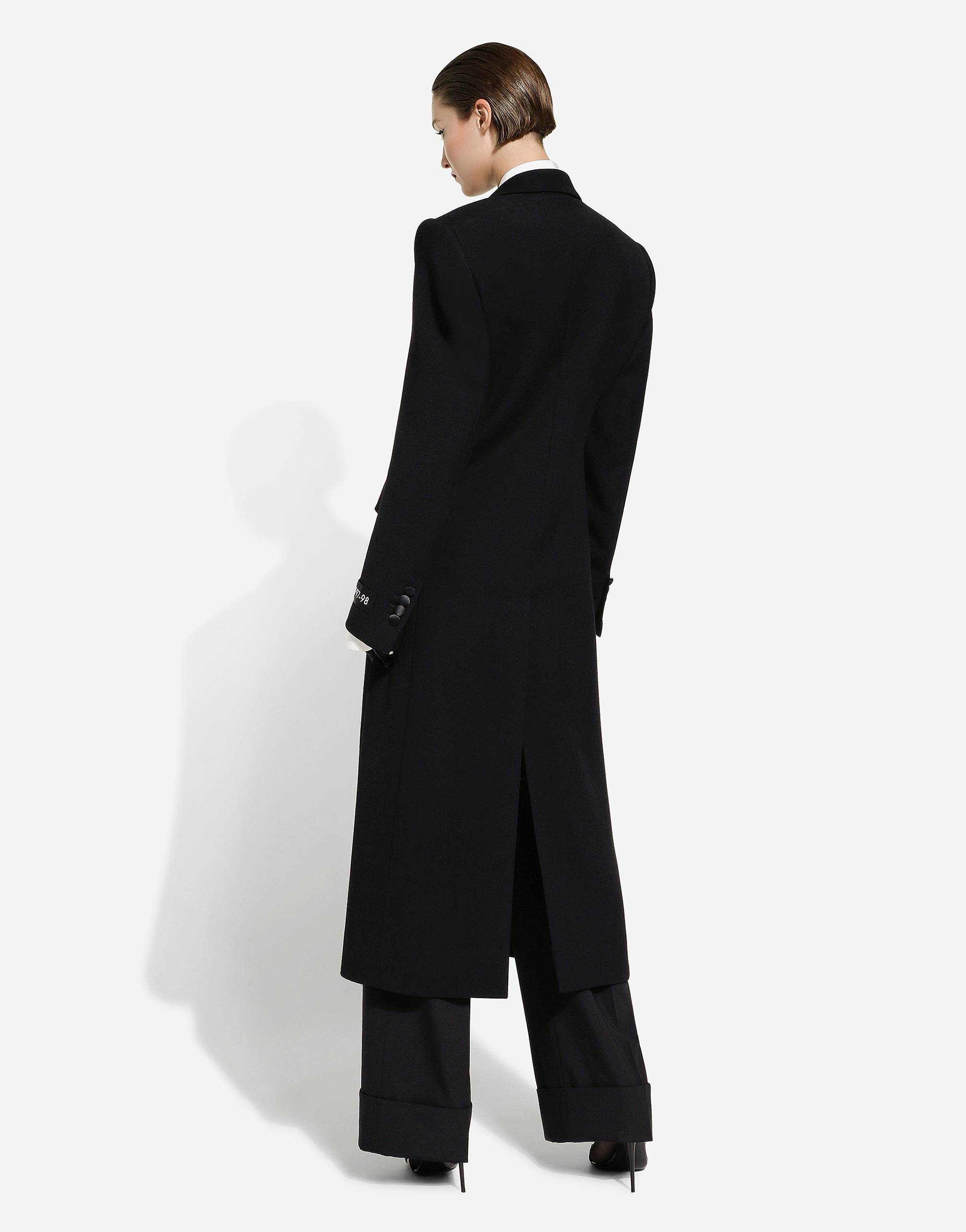Shop Dolce & Gabbana Long Single-breasted Wool Tuxedo Coat In Black