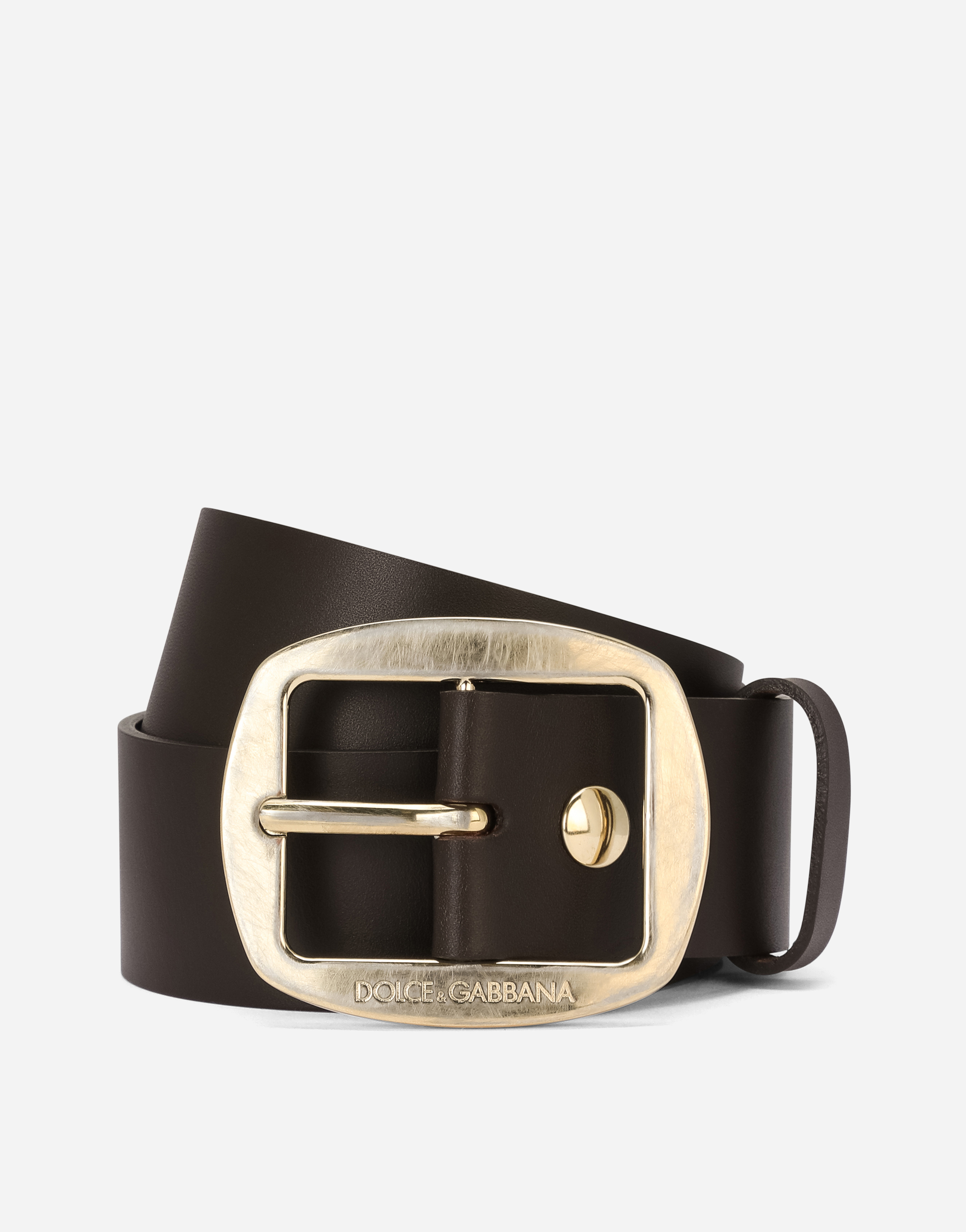 Dolce & Gabbana Calfskin Belt In Brown Lgt Gold