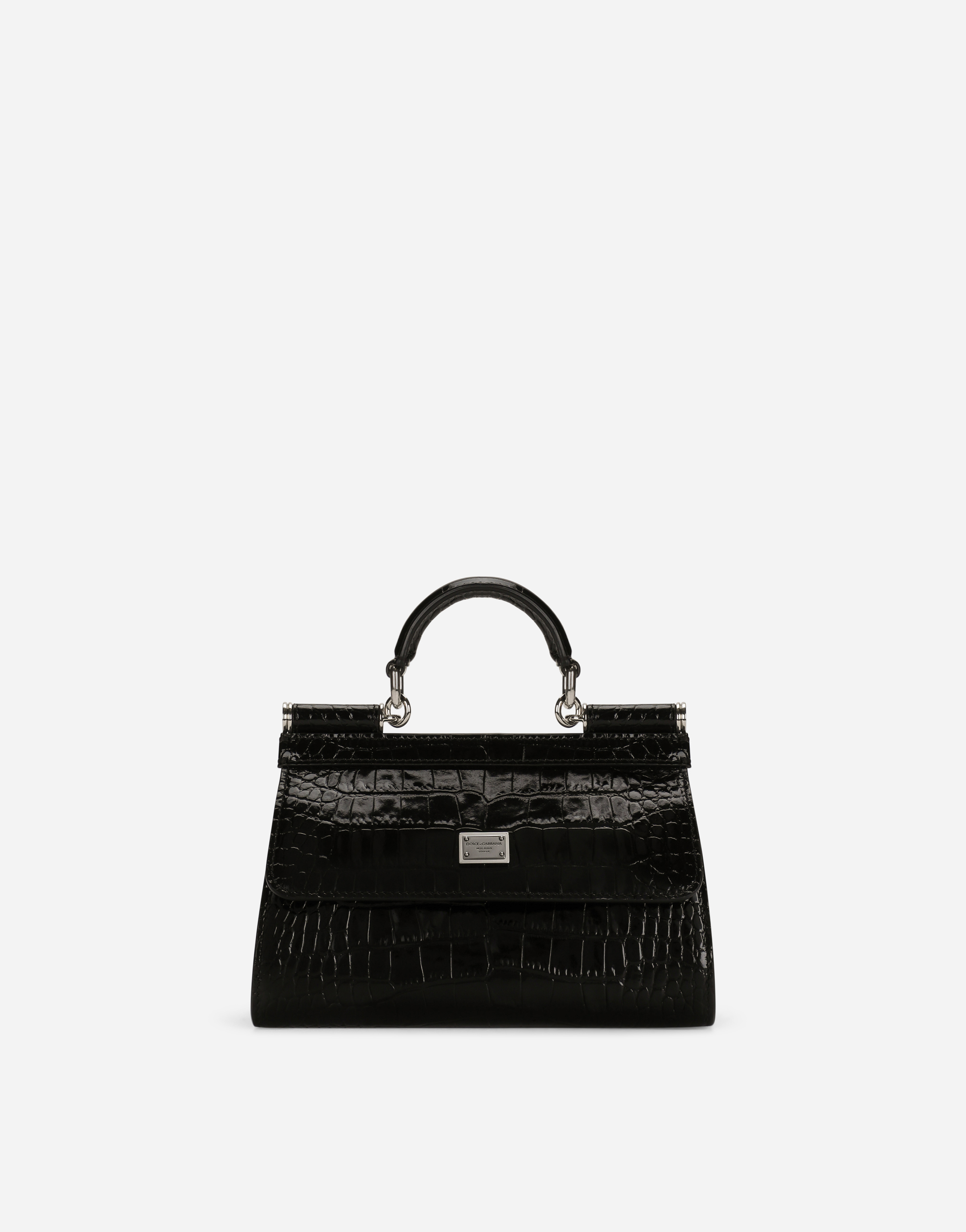DOLCE & GABBANA SMALL SICILY BAG IN CROCODILE-PRINT CALFSKIN AND PYTHON SKIN