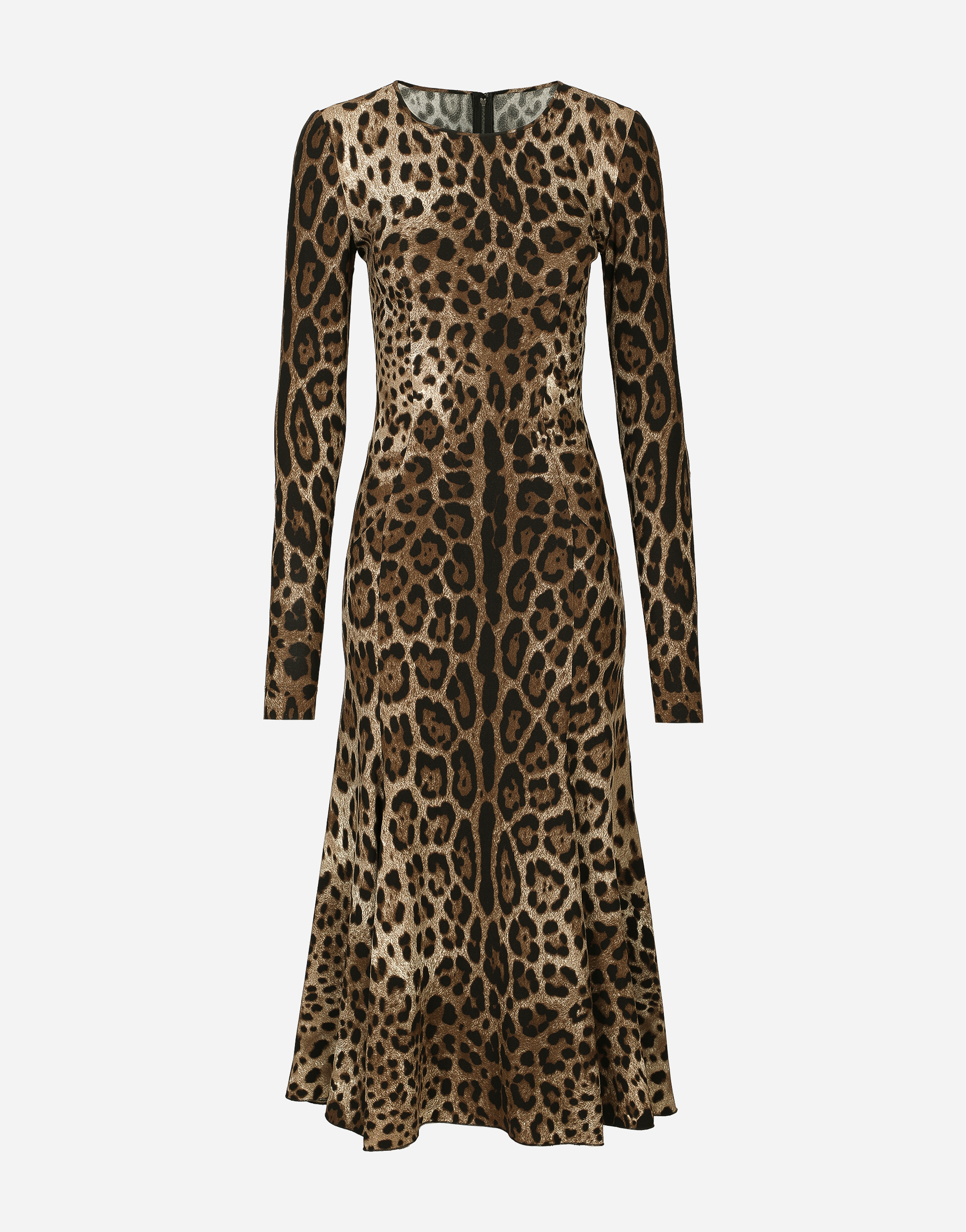 Leopard-print calf-length cady dress