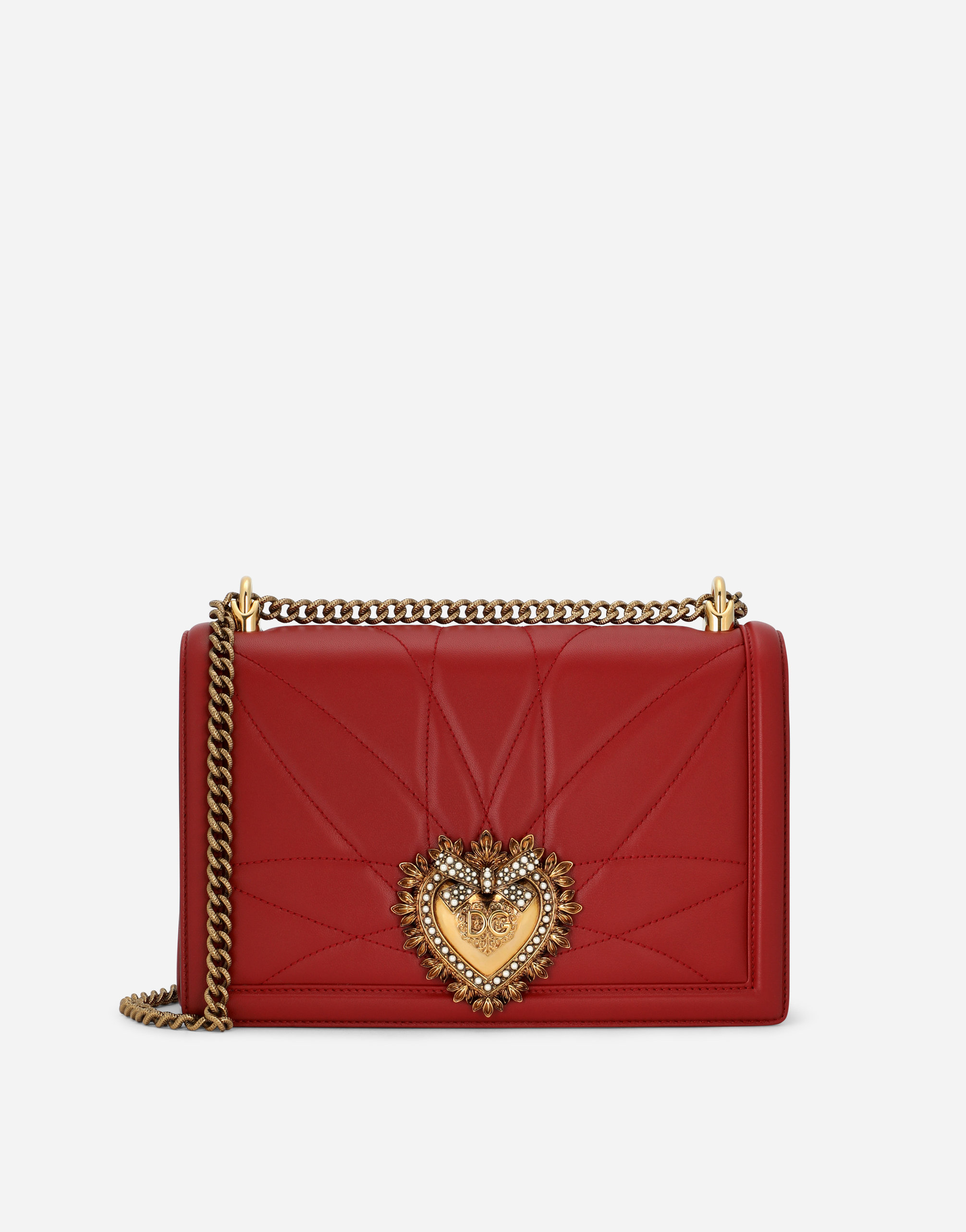 Dolce & Gabbana Large Devotion Bag In Quilted Nappa Leather In Red