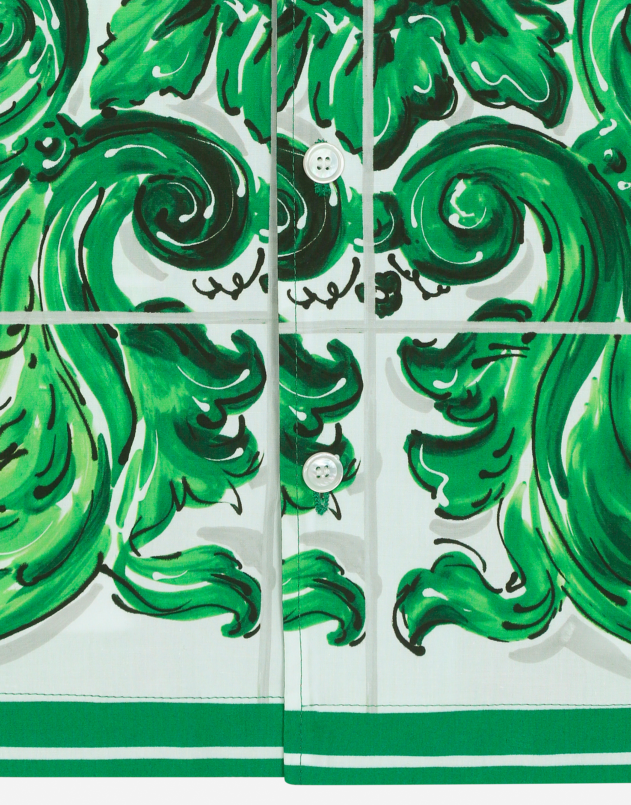 Poplin shirt with green majolica print
