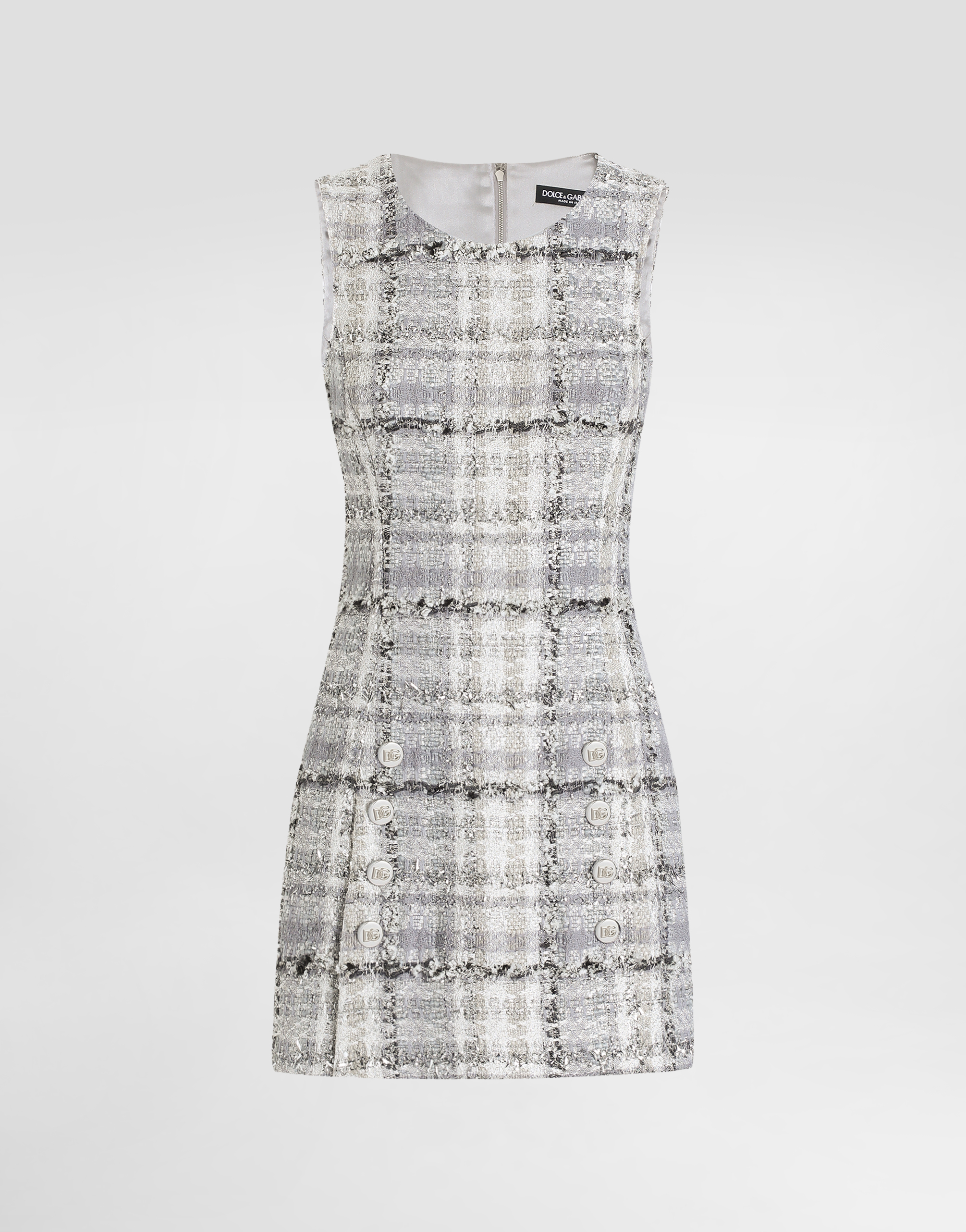 Dolce & Gabbana Lurex Raschel Tweed A-line Minidress With Dg-branded Buttons In Multicolor