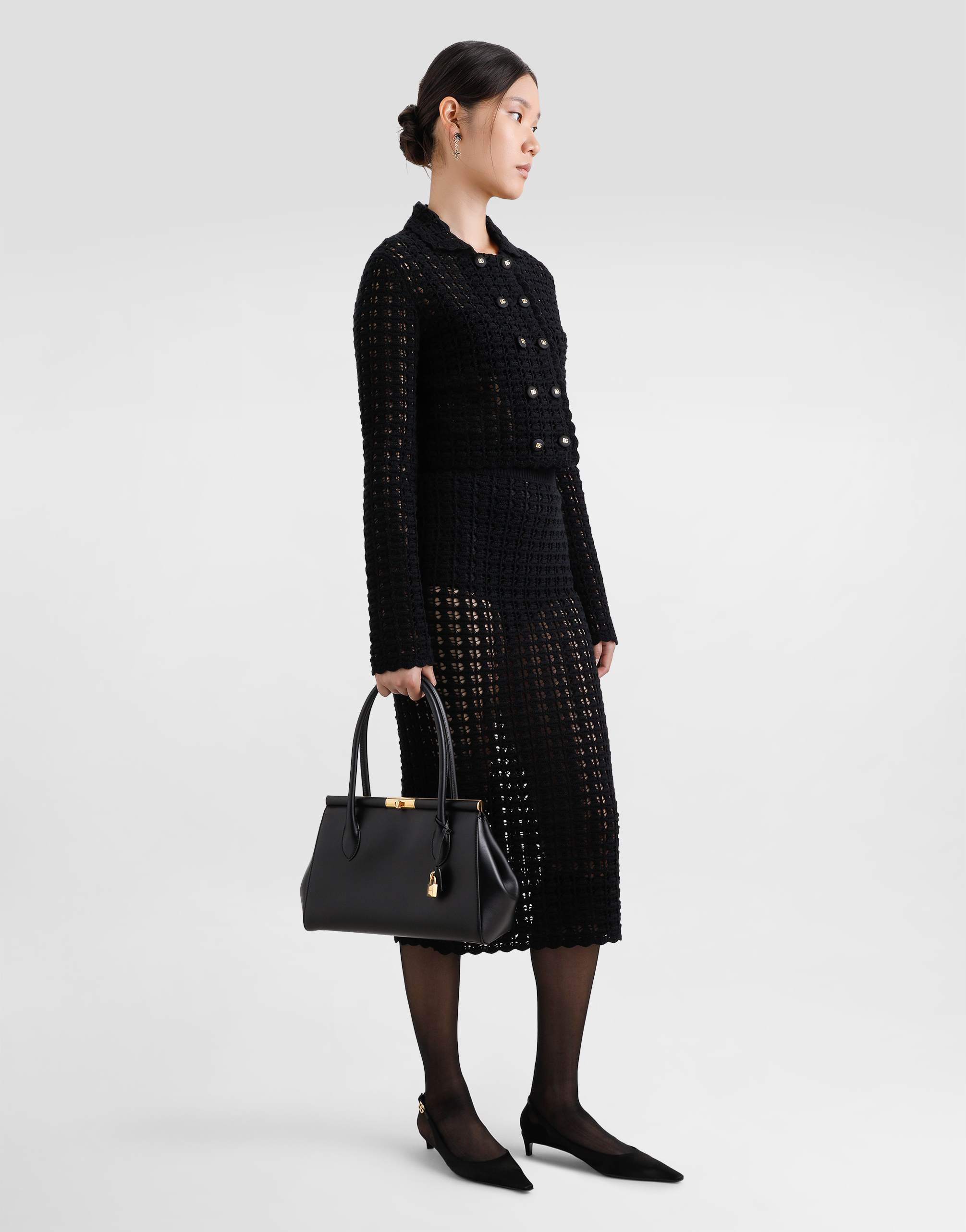 Dolce & Gabbana Marlene Everyday Shoulder Bag In Grained Leather In Black