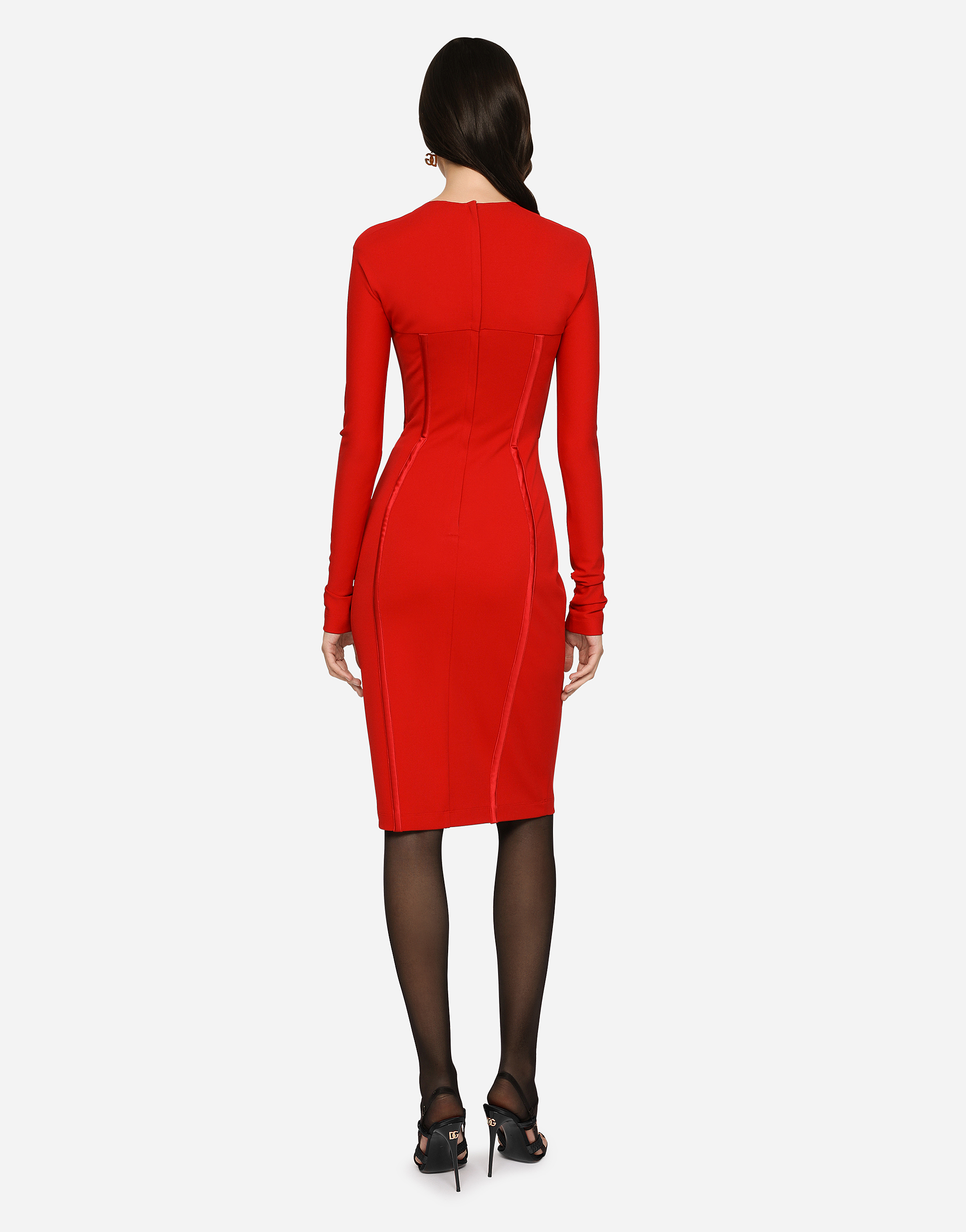 Shop Dolce & Gabbana Viscose Calf-length Dress With Corset Details In Red