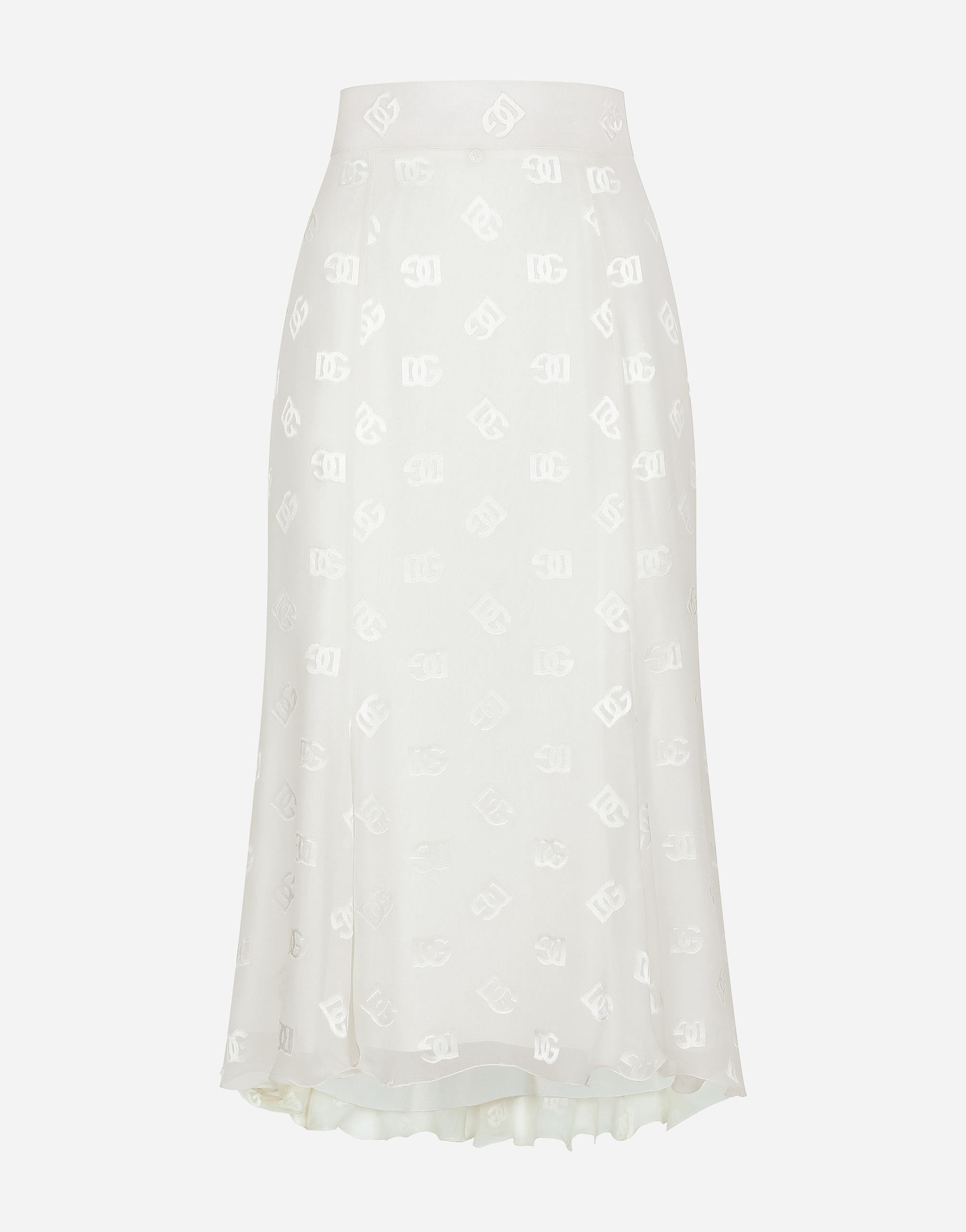 Dolce & Gabbana Dévoré Satin Godet Skirt With Dg Logo - Woman Skirts White