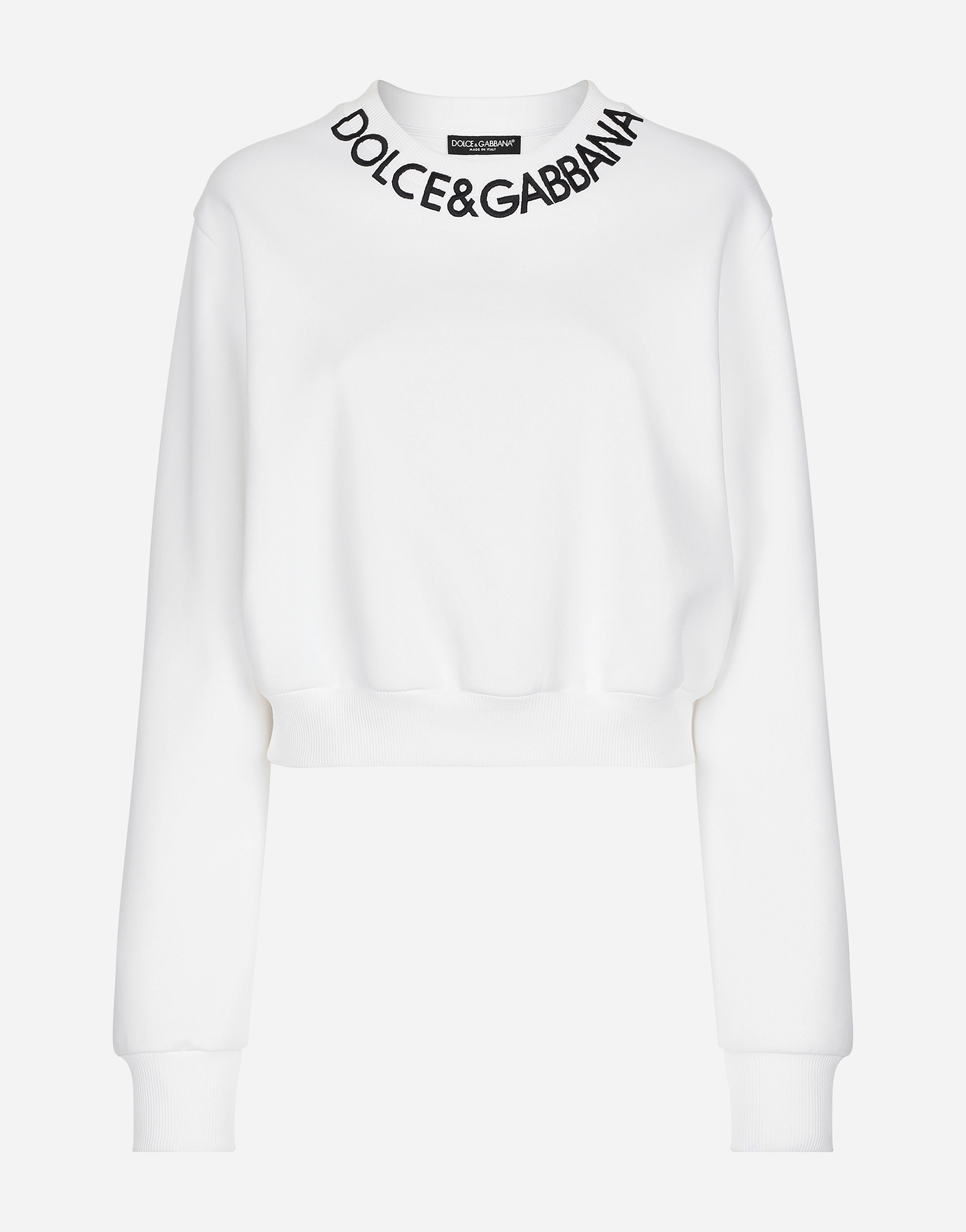 Dolce & Gabbana Cropped Jersey Sweatshirt With Logo Embroidery On Neck In White