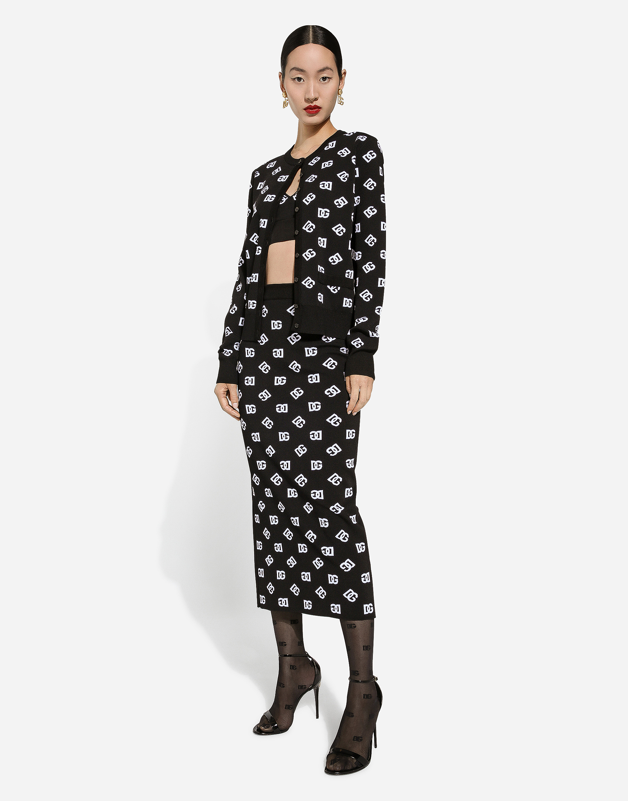 Dolce & Gabbana Logo-intarsia Fine-knit Cardigan In Print
