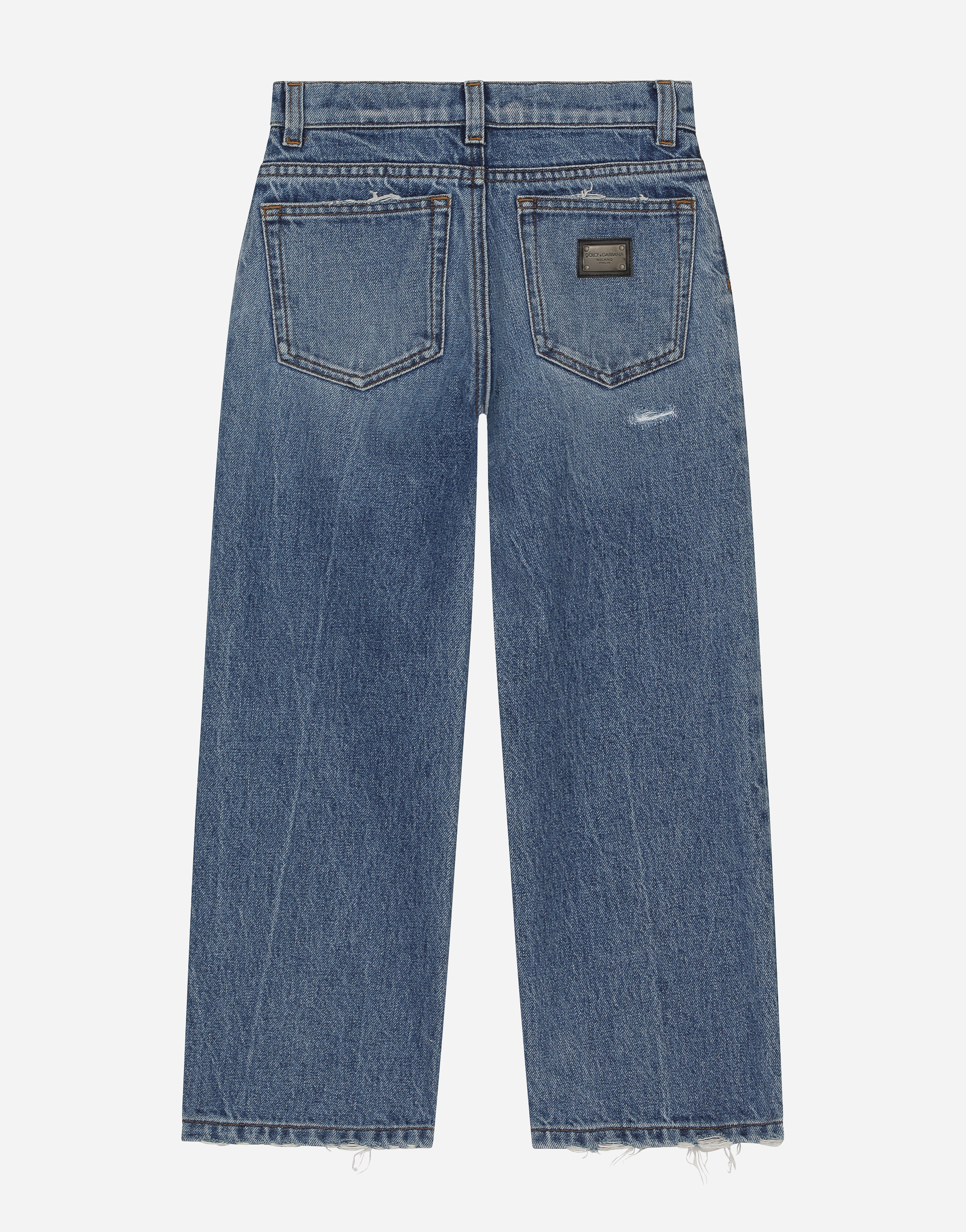 Shop Dolce & Gabbana 5-pocket Treated Denim Jeans With Logo Tag In Blue
