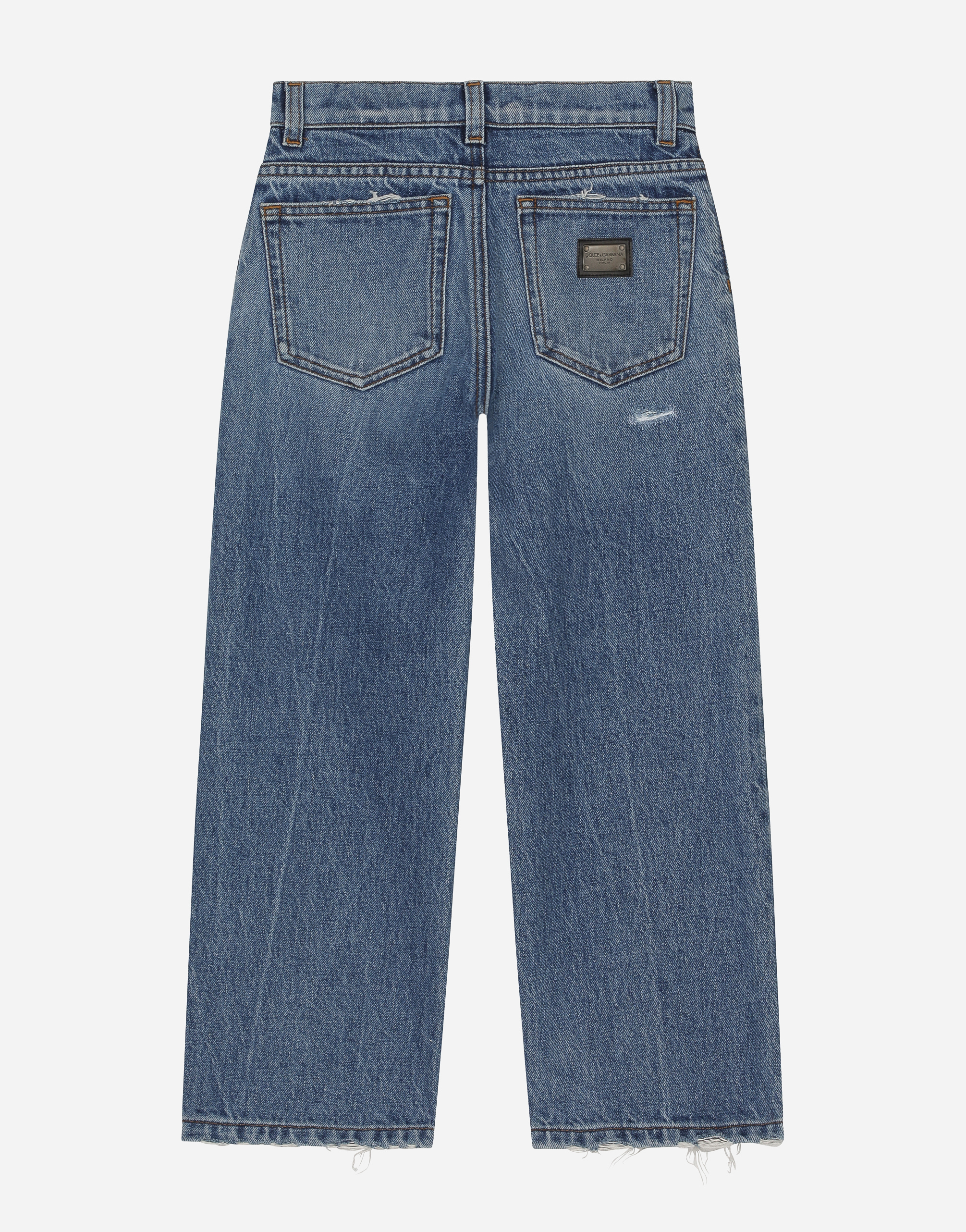DOLCE & GABBANA 5-POCKET TREATED DENIM JEANS WITH LOGO TAG