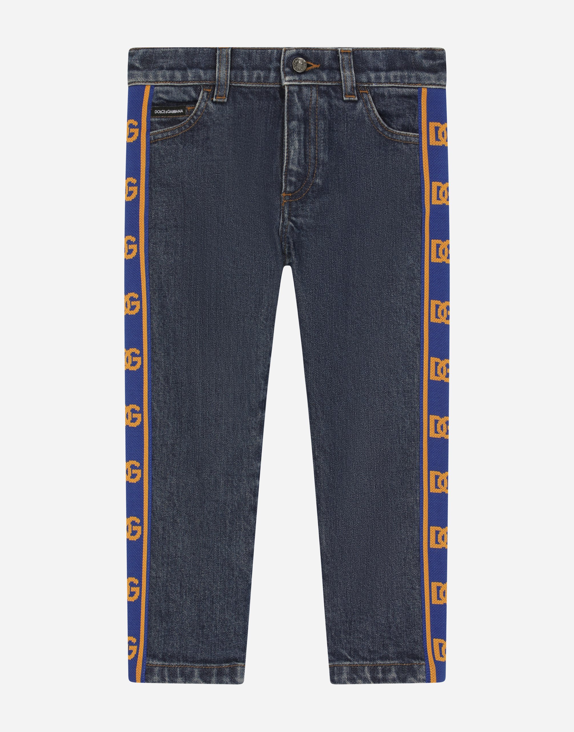 Dolce & Gabbana Kids' Regular-fit Blue Stretch Denim Jeans With Logo Band In Multicolor
