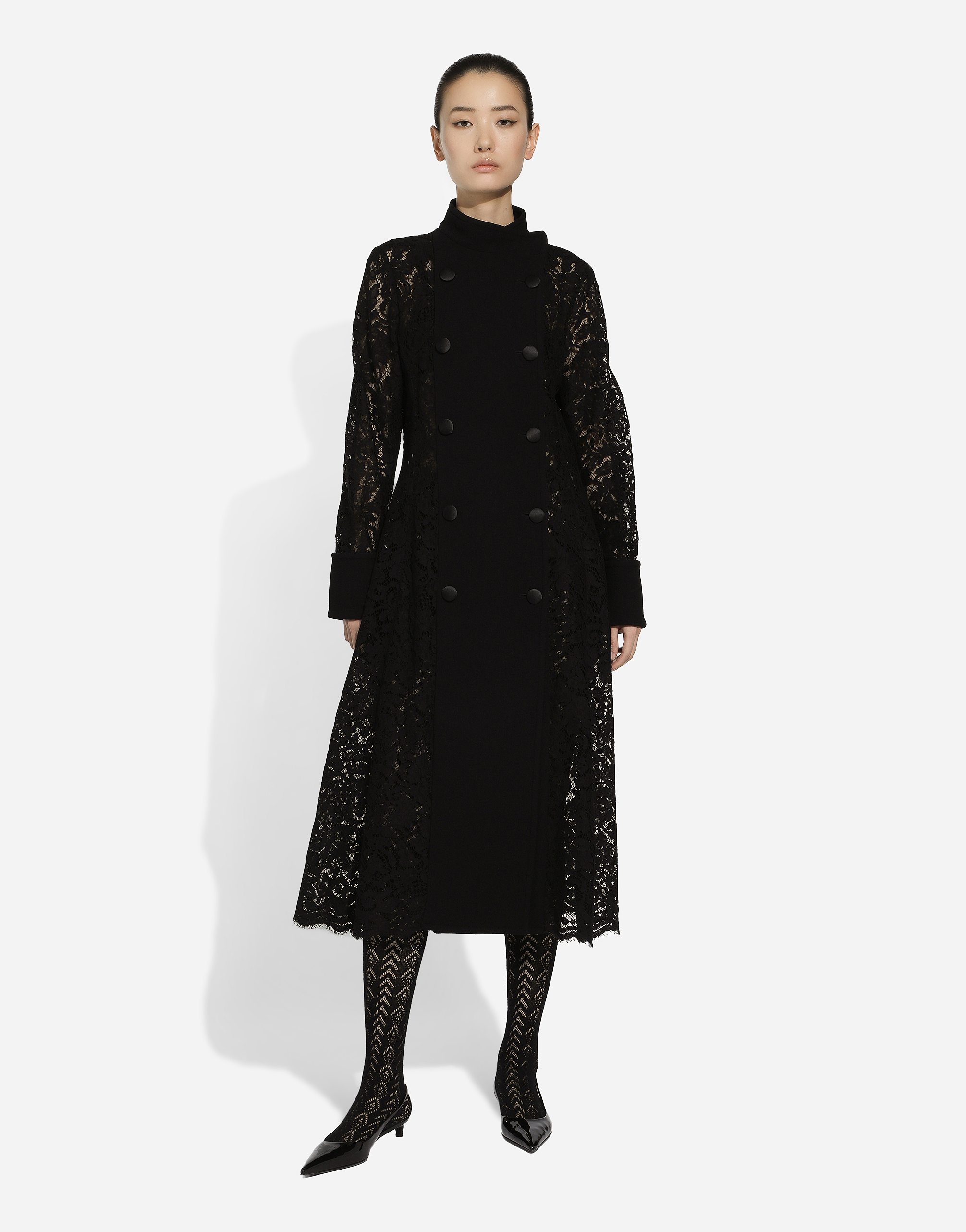 Dolce & Gabbana Double-breasted Cordonetto Lace And Wool Crêpe Coat In Black