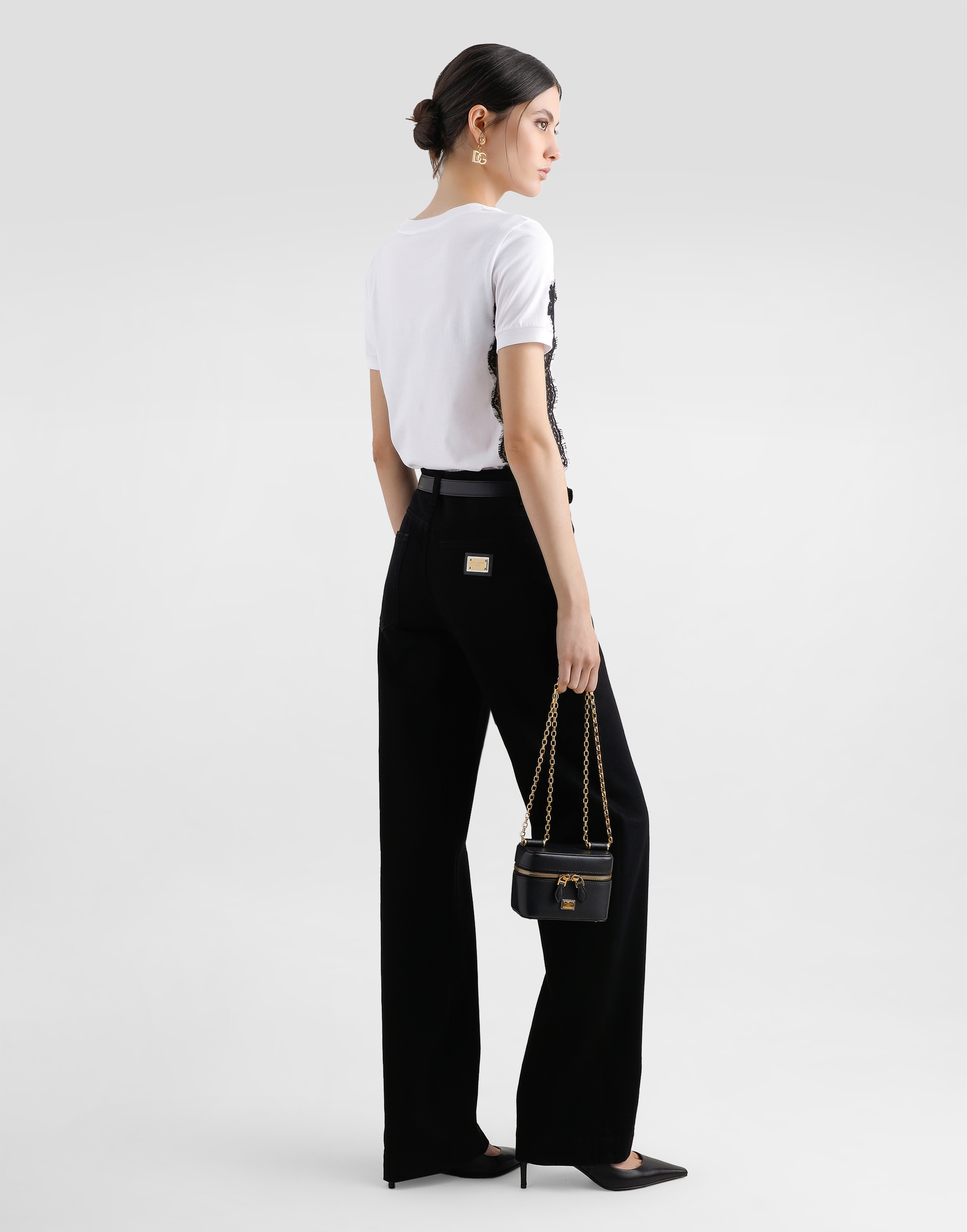 DOLCE & GABBANA JERSEY T-SHIRT WITH DG LOGO AND LACE DETAILS