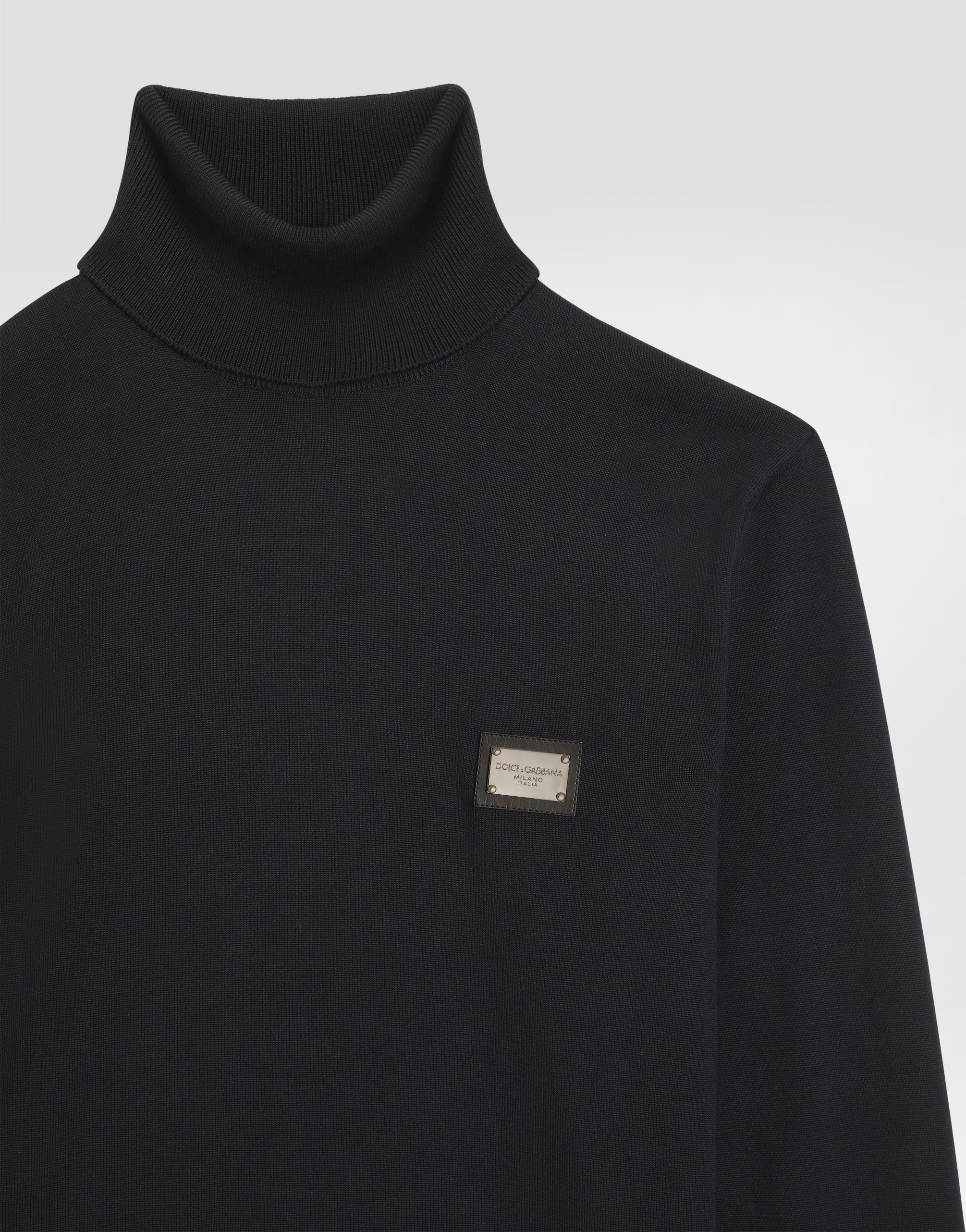  Dolce & Gabbana Rollkragenpullover Wolle Mit Logoplakette - Mann Strickwaren Blau Wolle 52 