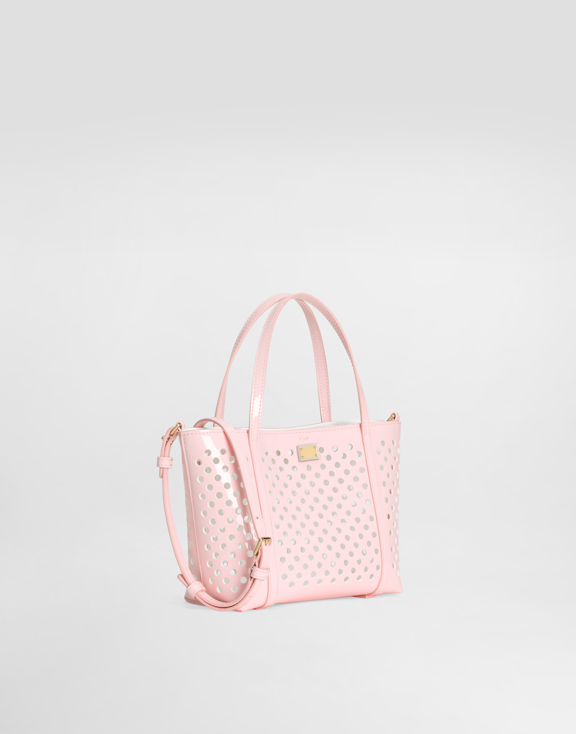 Dolce & Gabbana Perforated Patent Leather Shoulder Bag In Pink