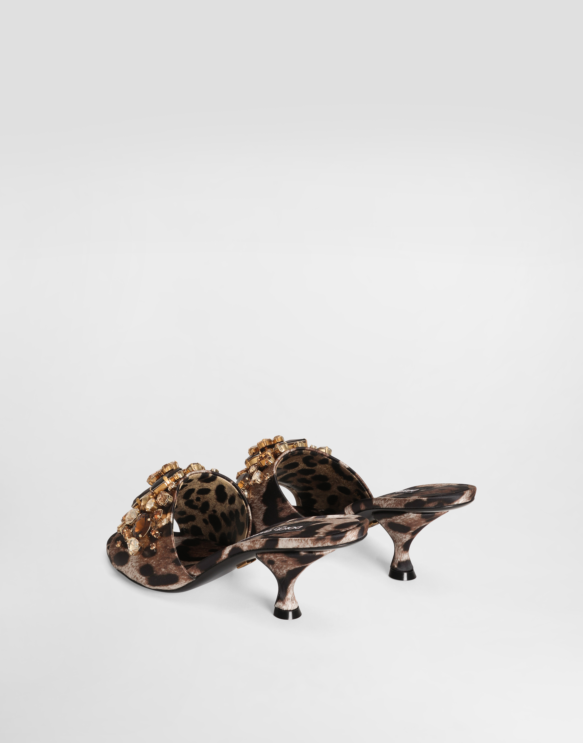  Dolce & Gabbana Dolce & Gabbana Leopard-print Satin Mules With Embellishments - Woman Slides And Mules Animal Print 39 