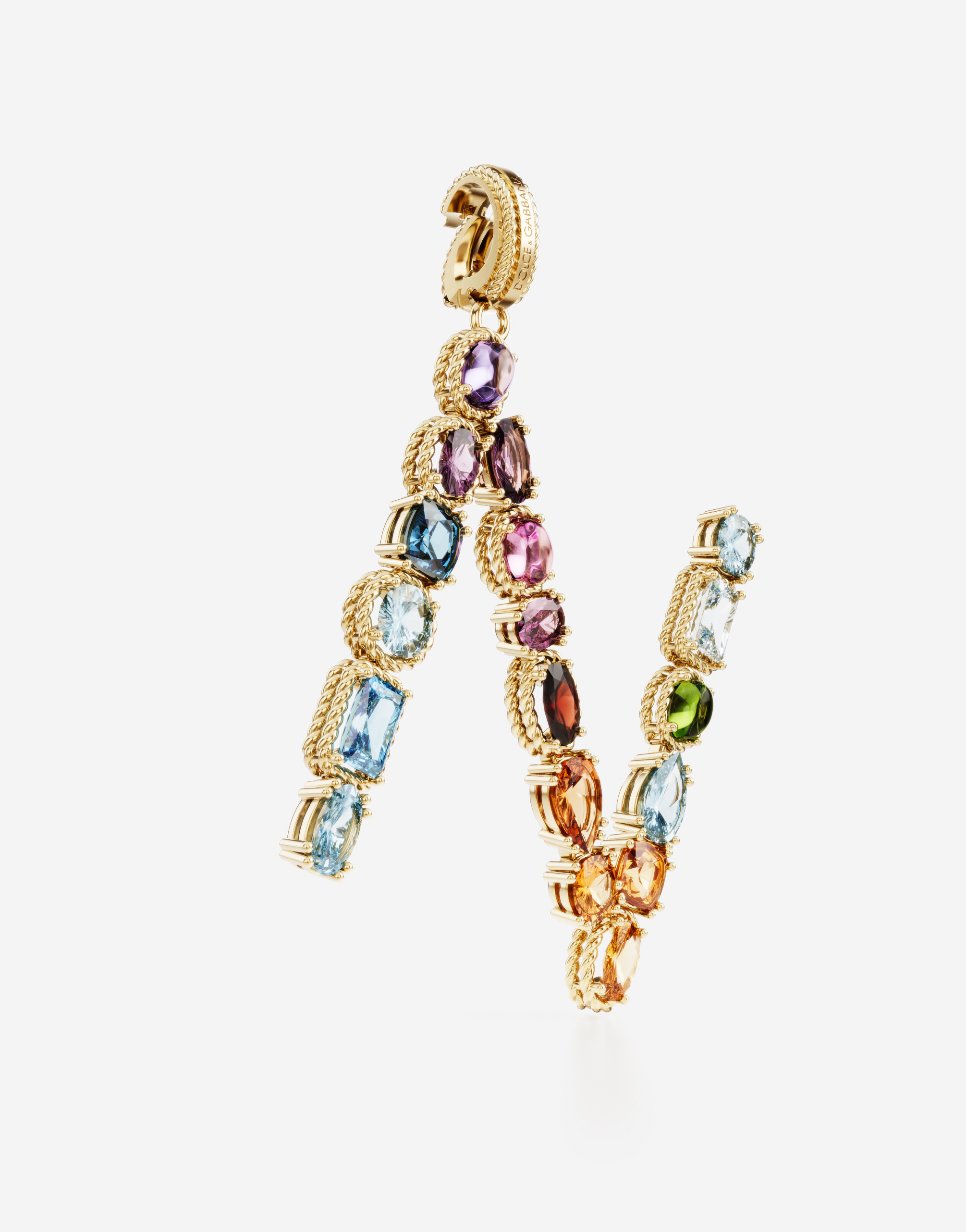 Dolce & Gabbana Rainbow Alphabet N 18 Kt Yellow Gold Charm With Multicolor Fine Gems Gold Female Onesize In Gold