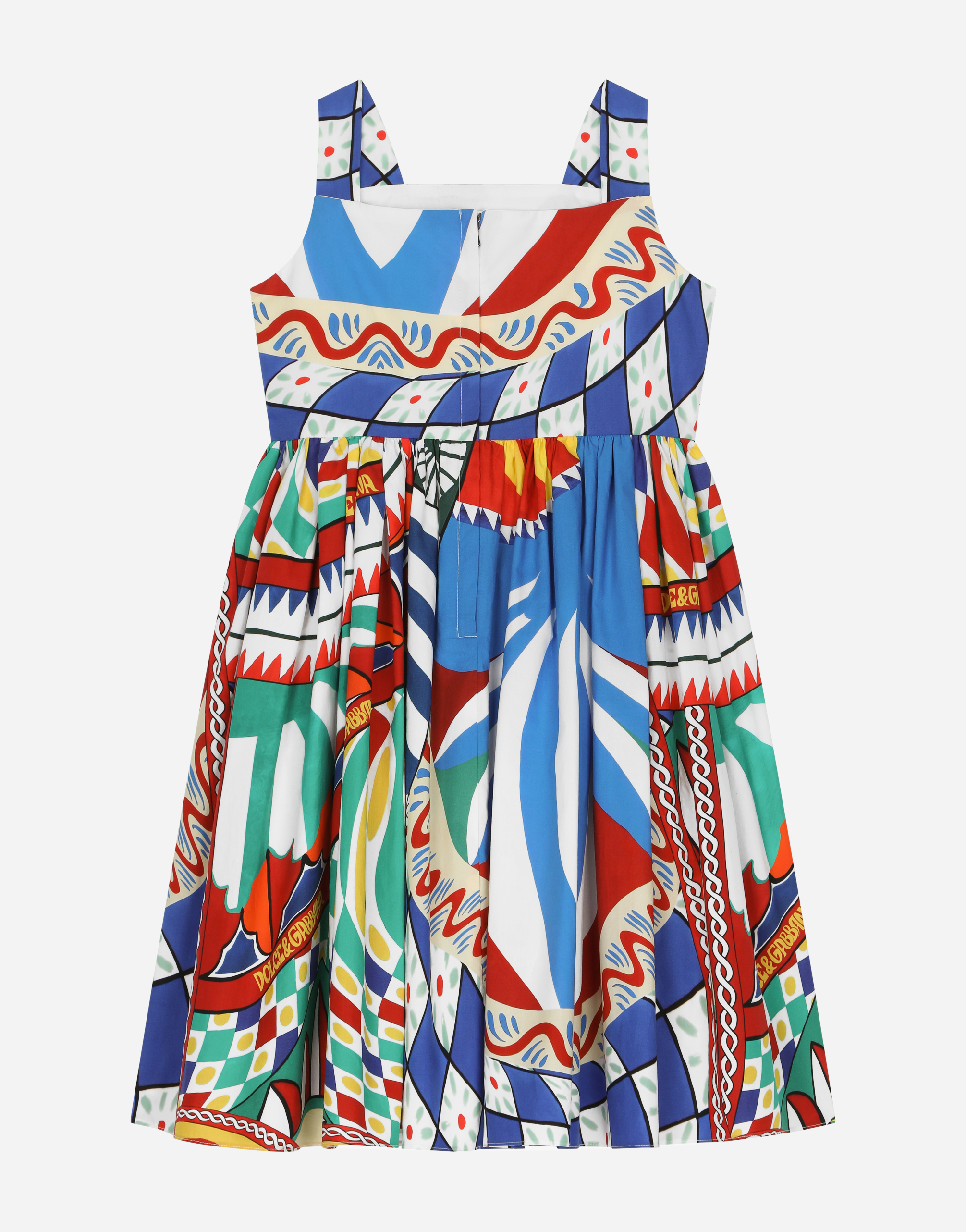 DOLCE & GABBANA CARRETTO-PRINT POPLIN DRESS WITH STRAPS