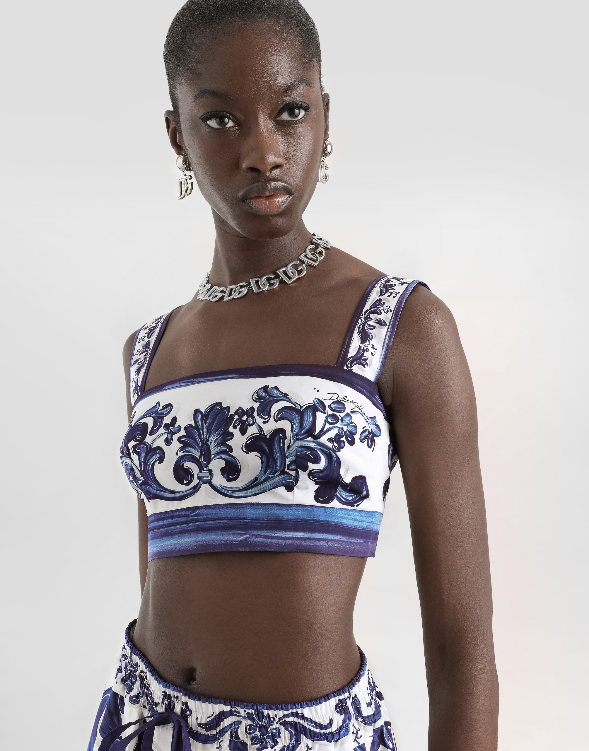 Majolica-print poplin top