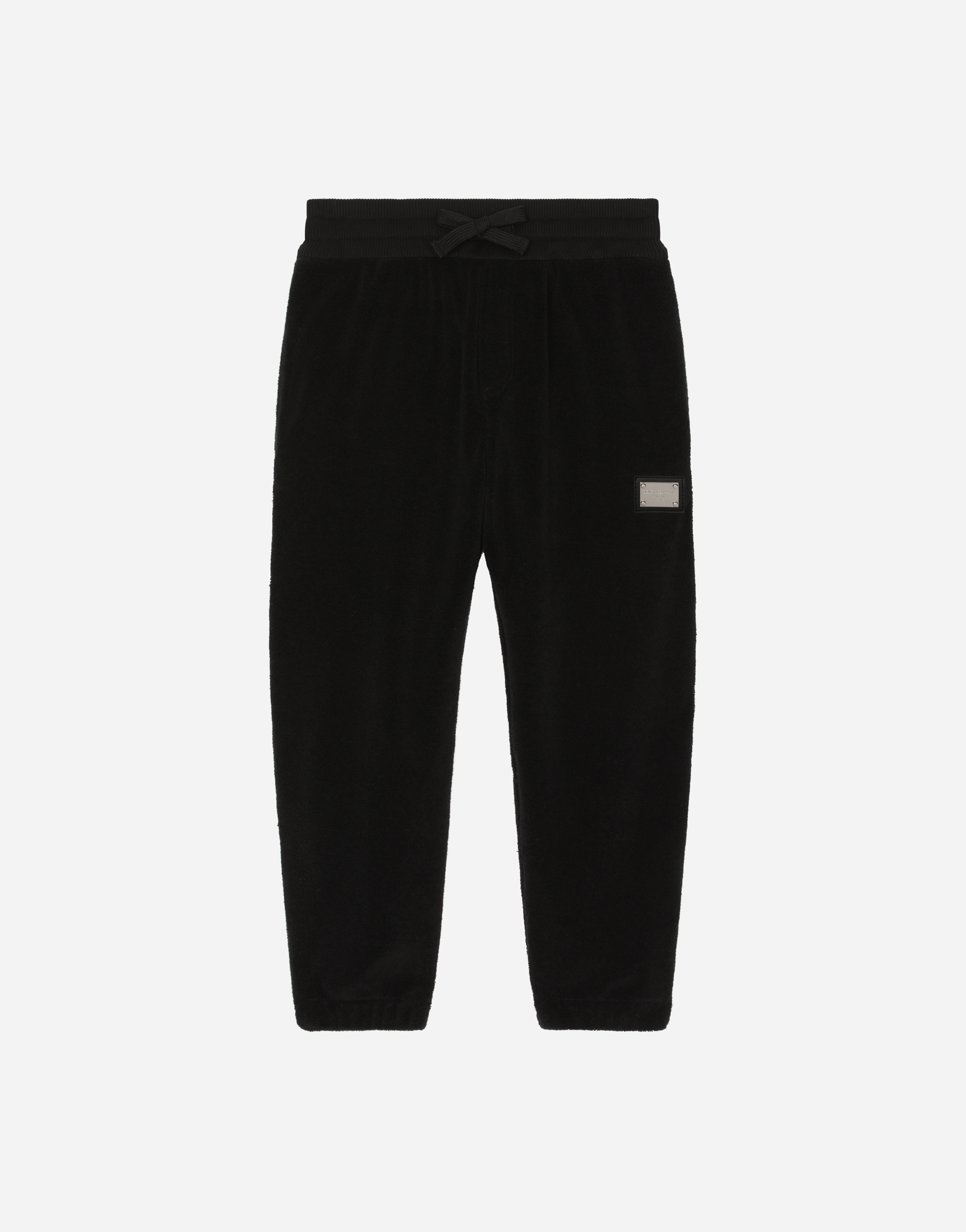Dolce & Gabbana Kids' Terrycloth Jogging Trousers With Logo Tag In Black
