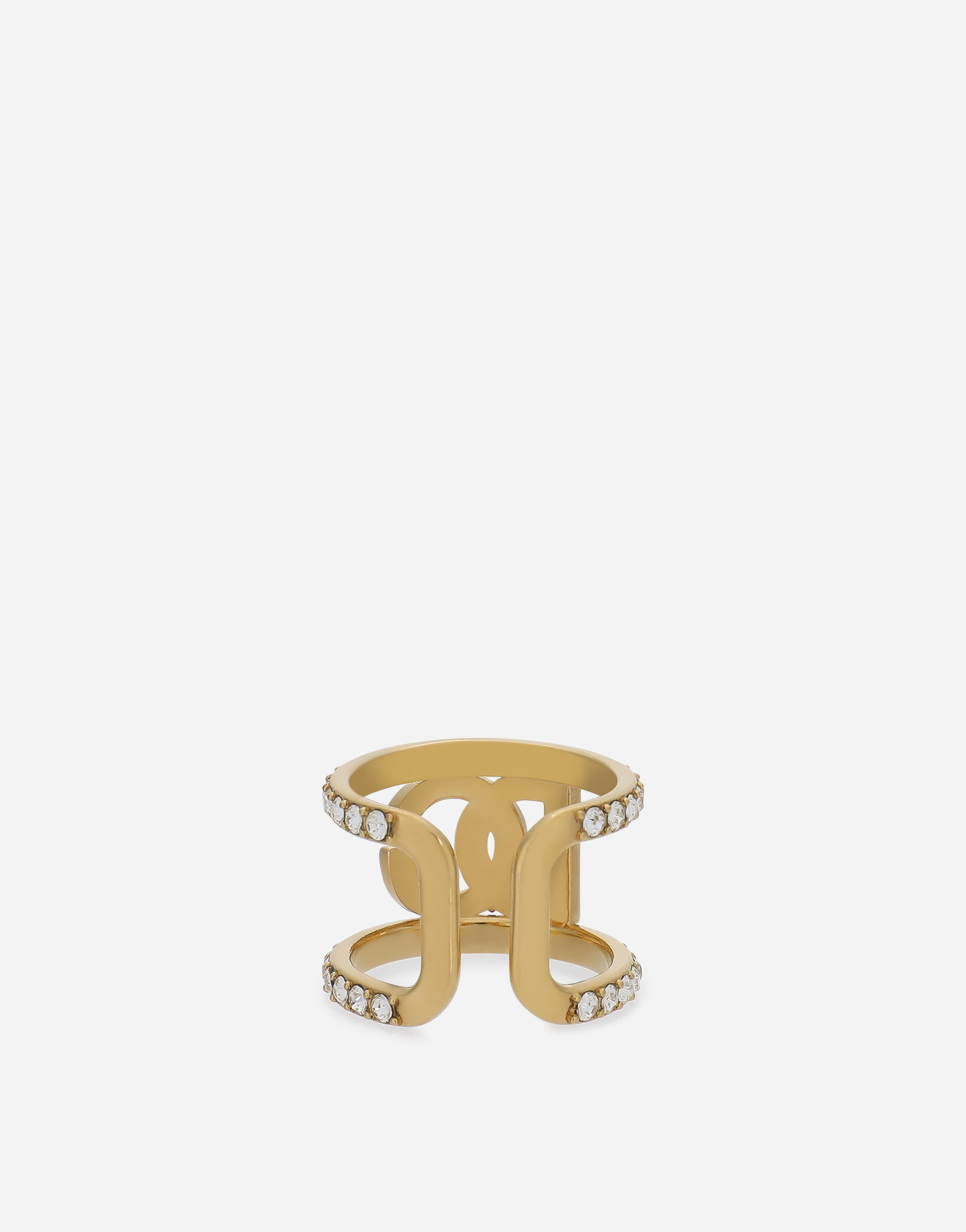 Dolce & Gabbana Ring With Rhinestones And Dg Logo In Gold