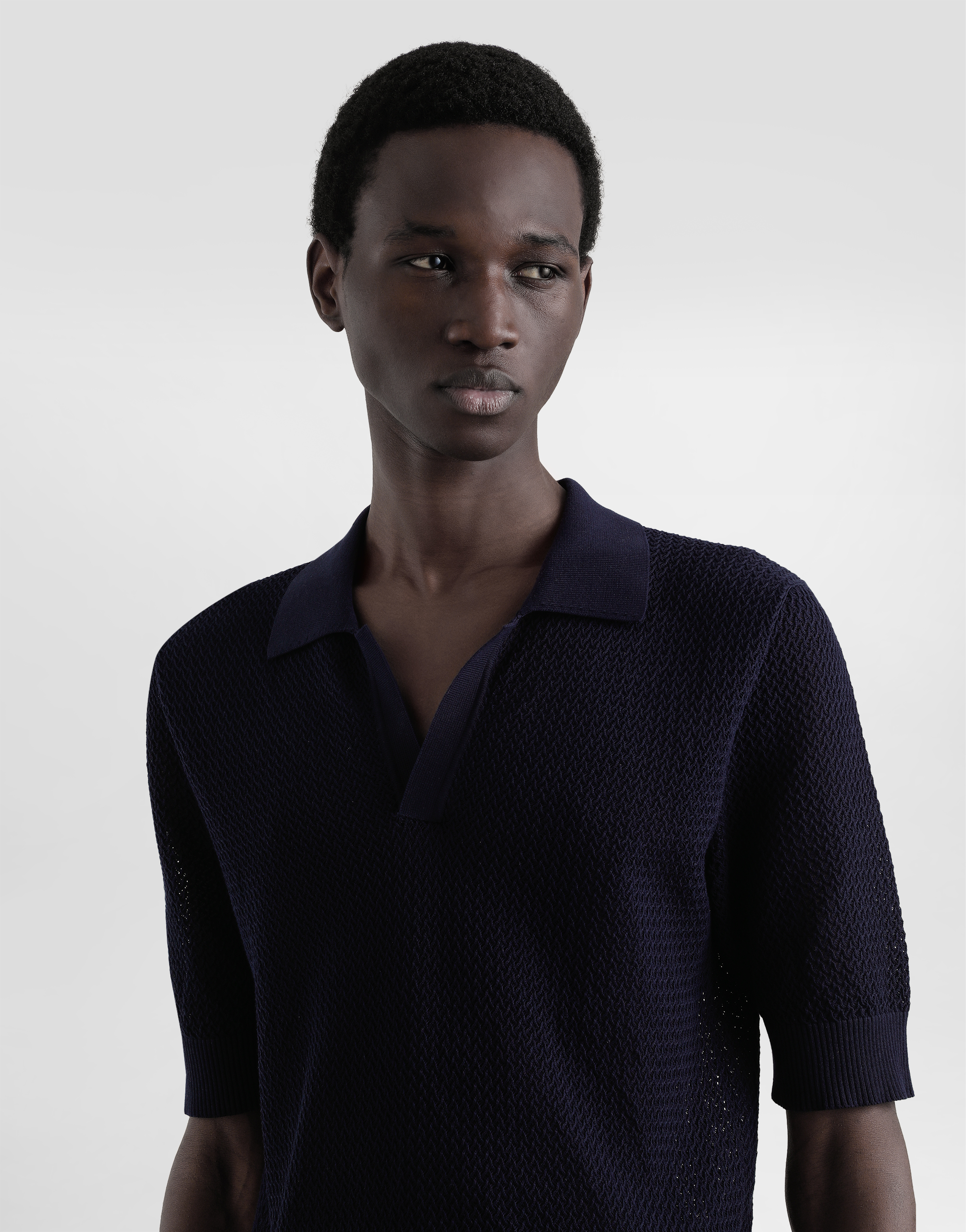 Micro-pattern cotton polo shirt